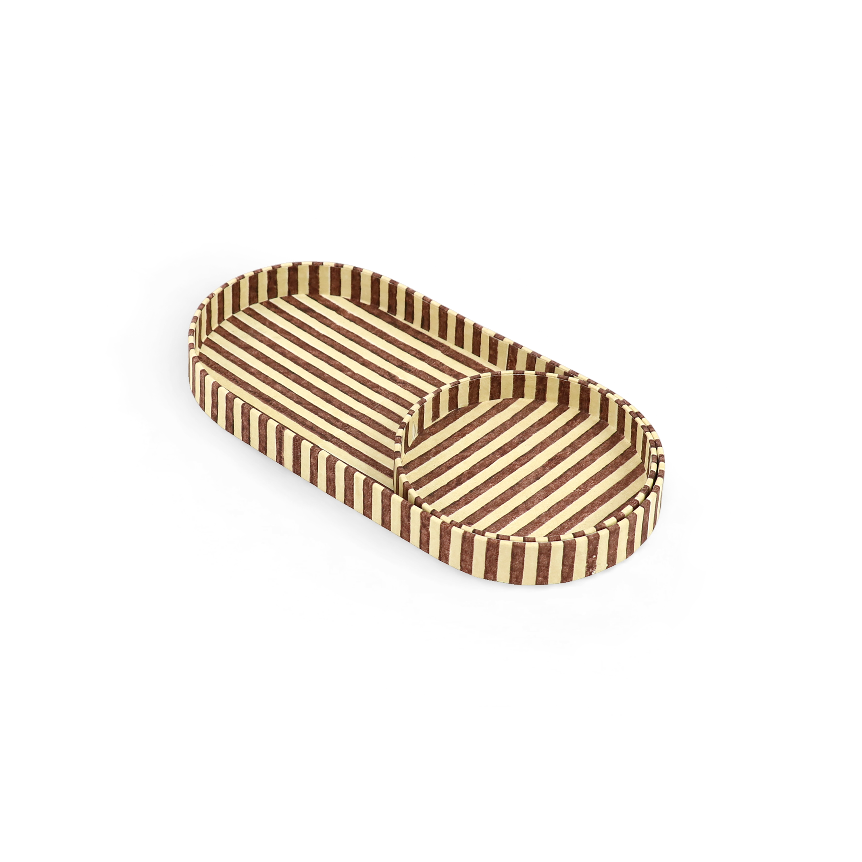 Desert Stripe – Hand Block Printed Dual Tray Set (Set of 2) (Large: 4.5" x 9" x 1") (Small: 4" x 4" x 0.6")