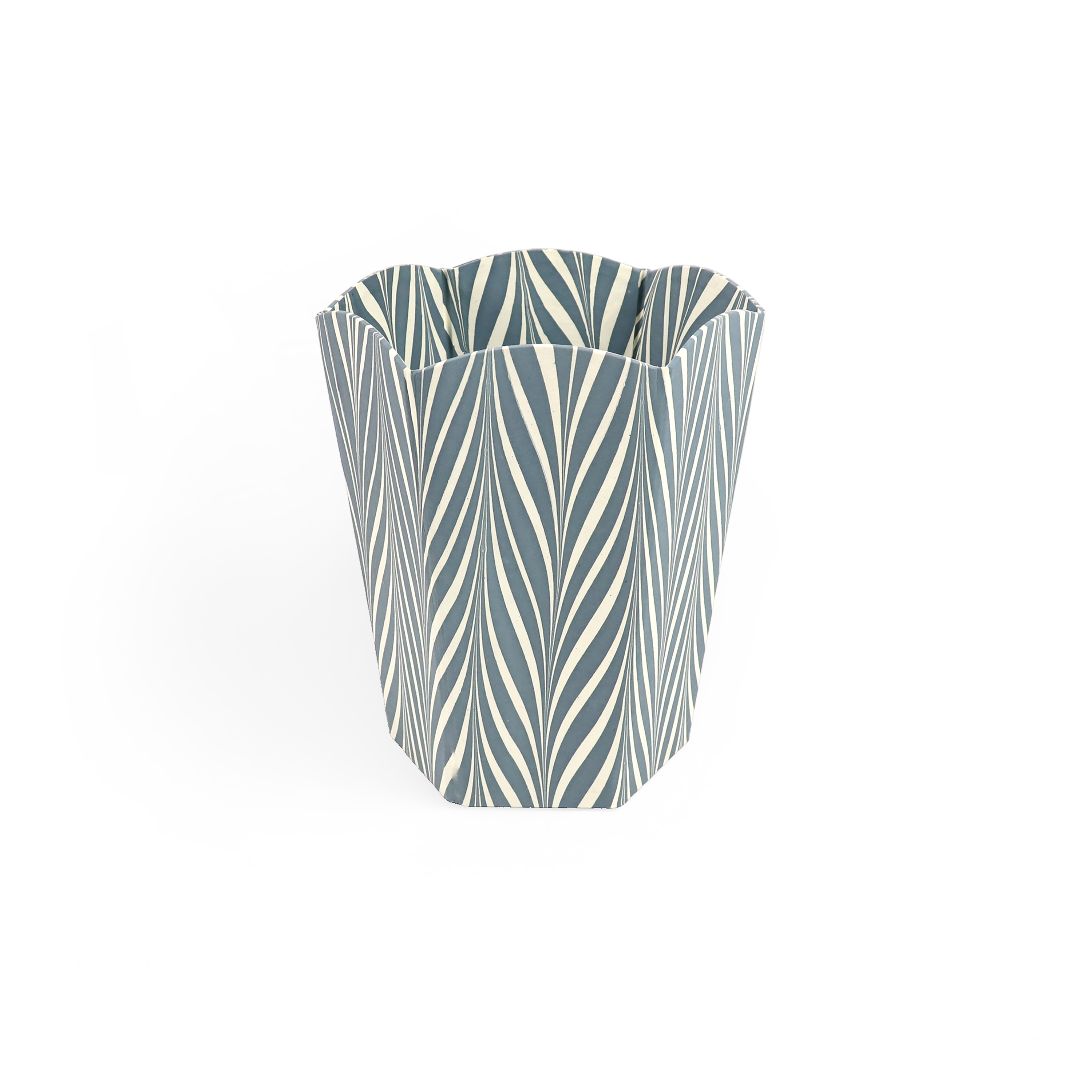 Indigo Current – Hand Marbled Scalloped Basket (9.5" W x 9.5" D x 12" H.)
