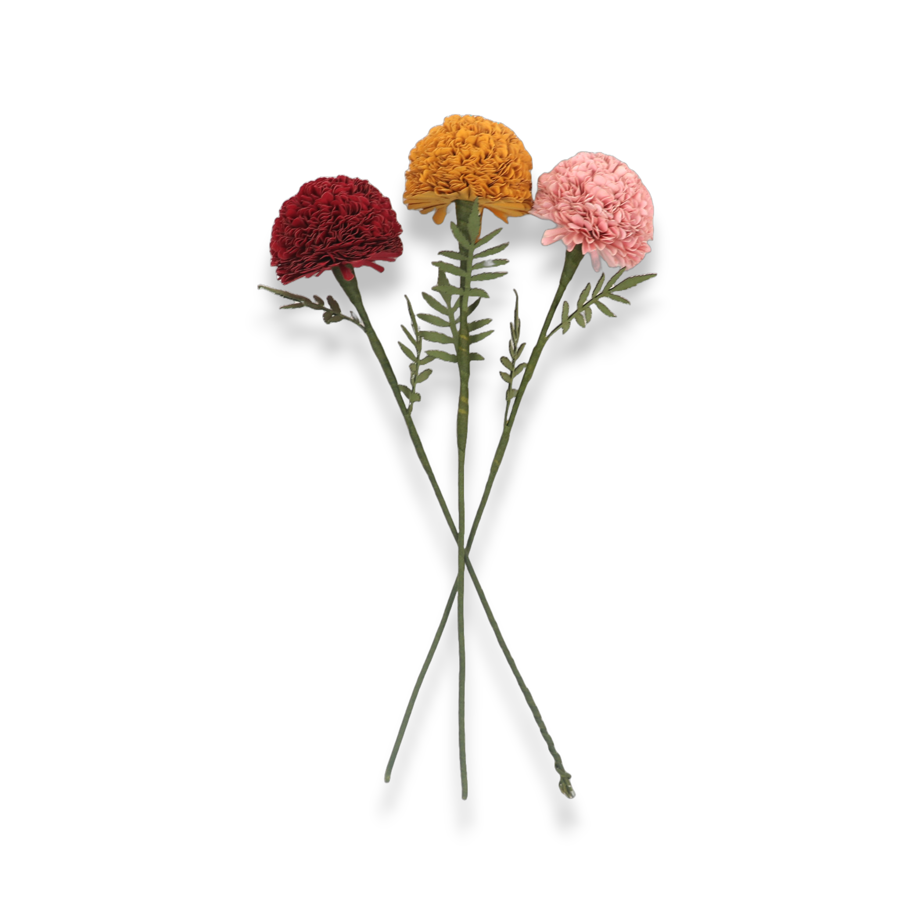 Handmade Paper Marigold – Pink Bloom Stem (Size: 2.5” x 9” | Recycled Cotton Paper)