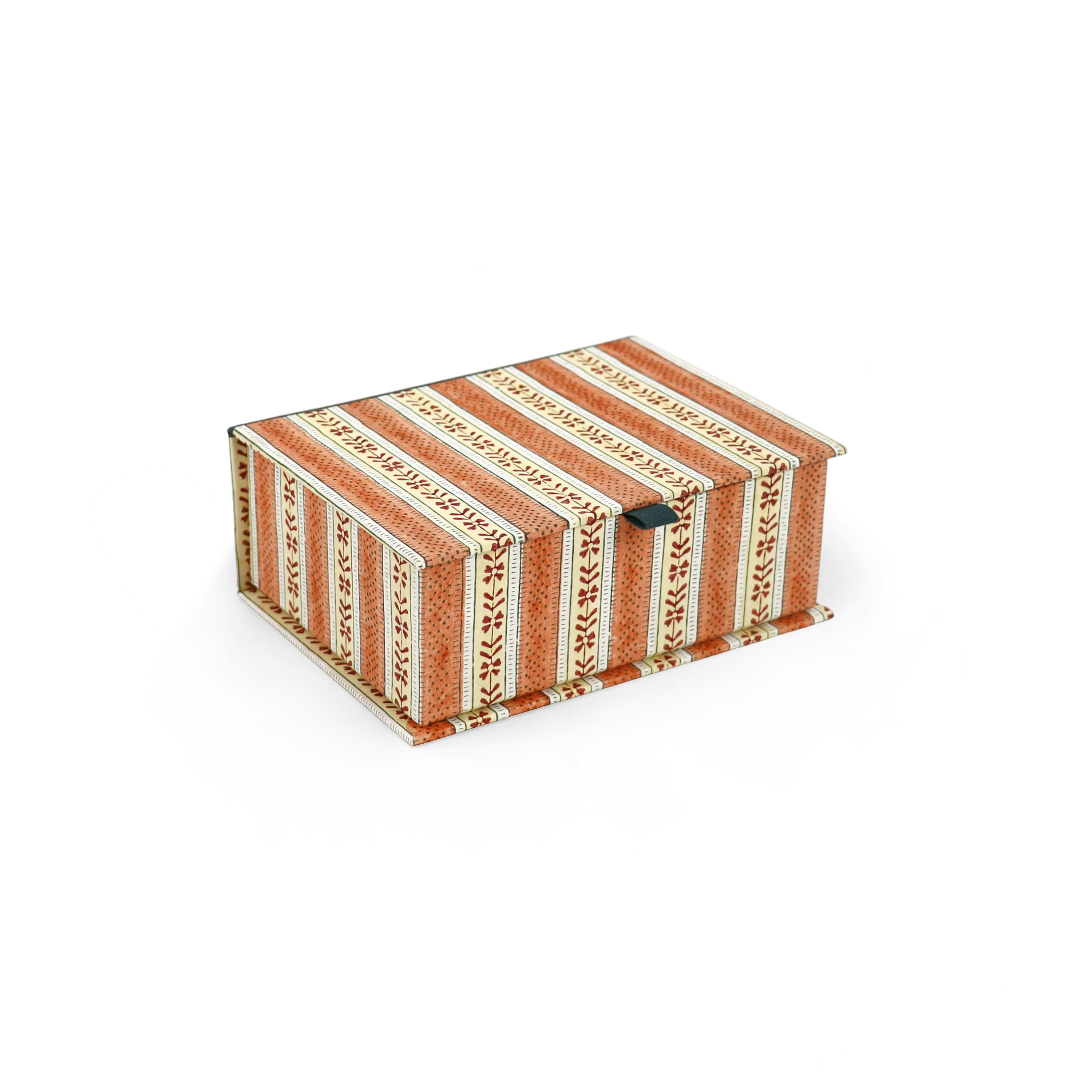 Amber Vine Stripe – Hand Block Printed Keepsake Box (6.75” x 5” x 2.75” | 100% Recycled Cotton Paper)