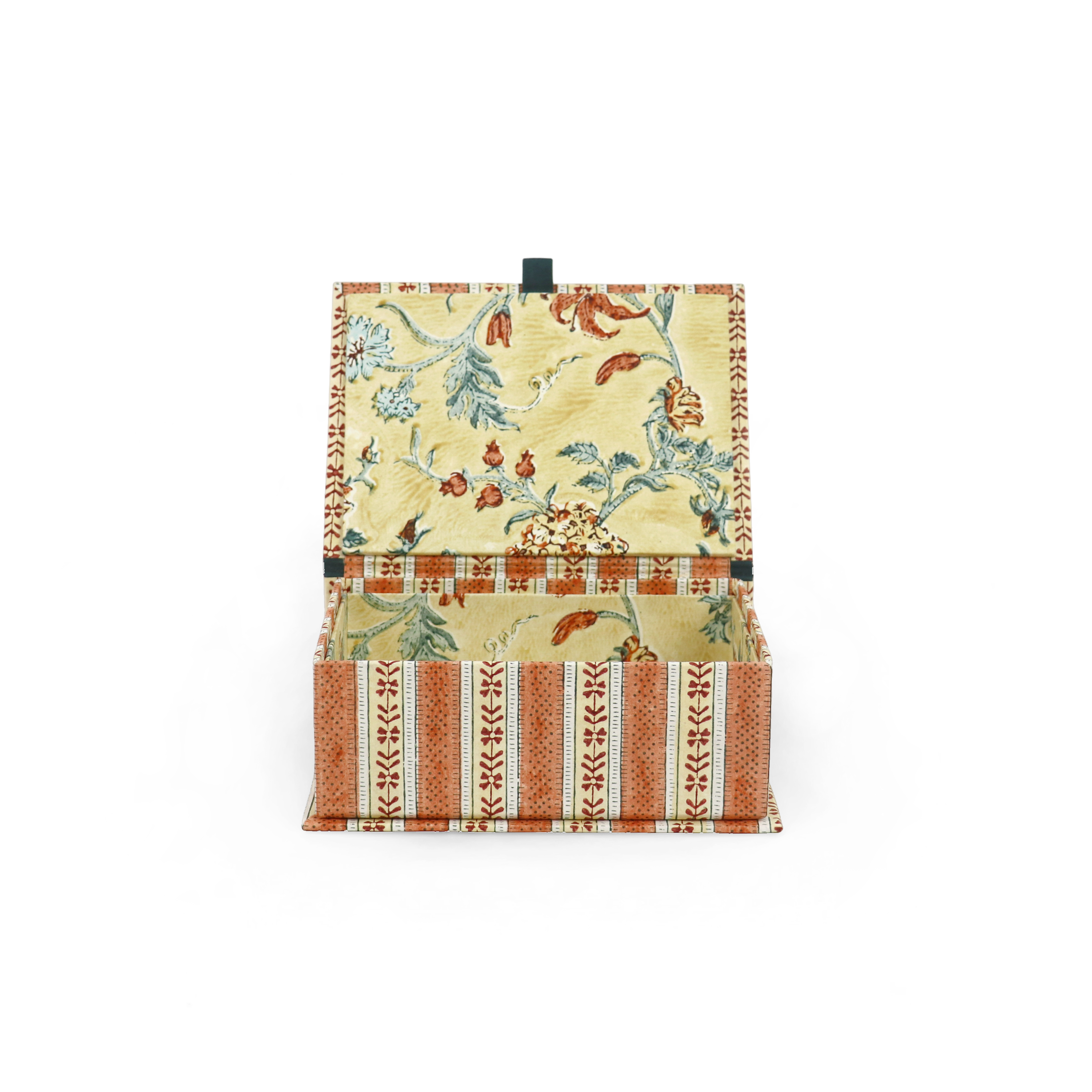 Amber Vine Stripe – Hand Block Printed Keepsake Box (6.75” x 5” x 2.75” | 100% Recycled Cotton Paper)