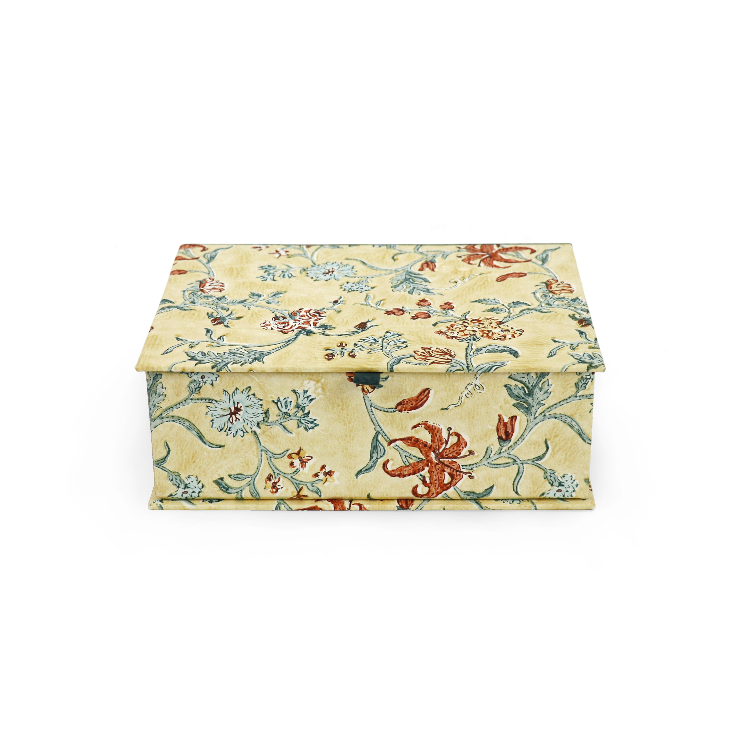Classic Garden Vine – Hand Block Printed Keepsake Box (9.5” x 7” x 3.5” | 100% Recycled Cotton Paper)
