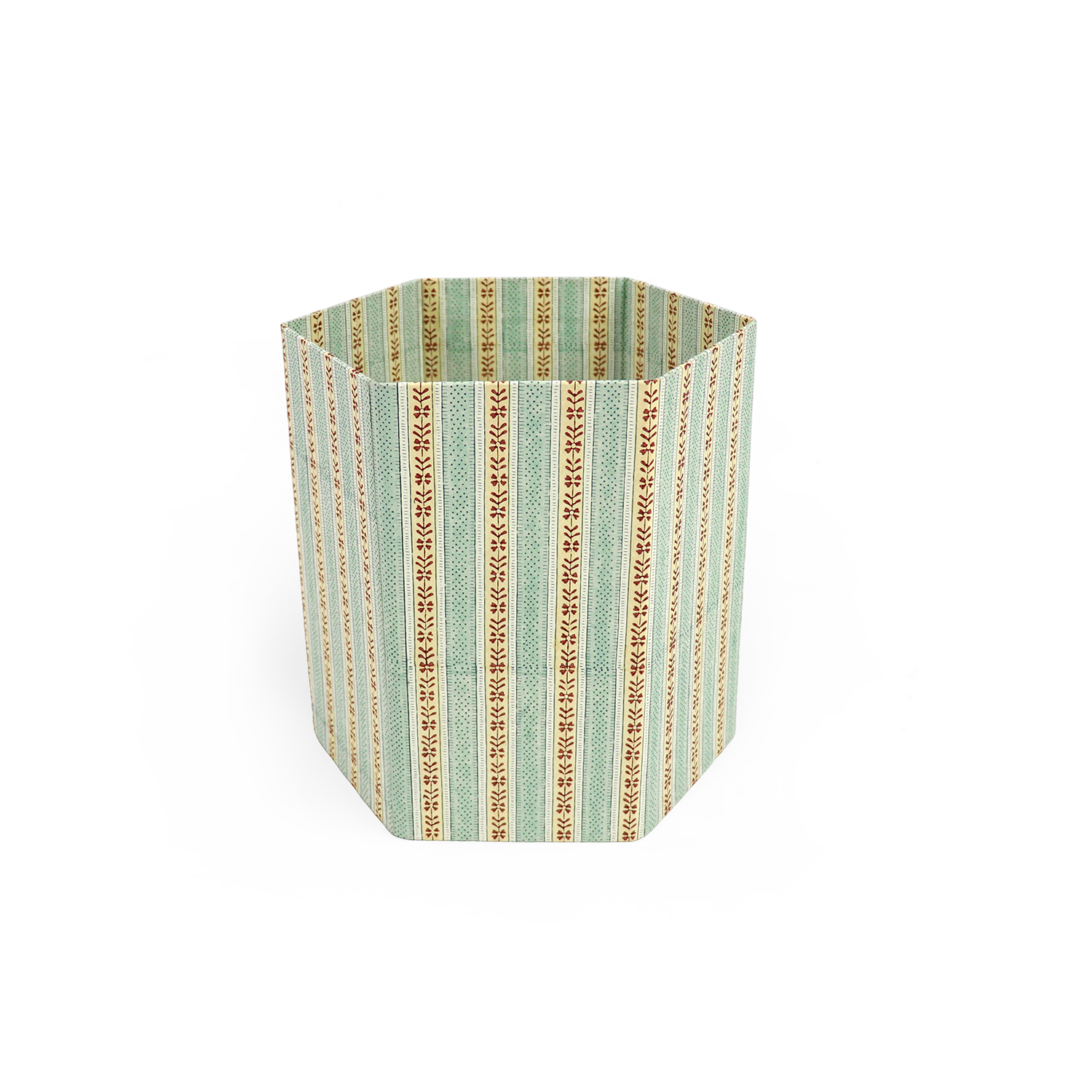 Sage Vine – Hand Block Printed Collapsible Basket (9.5" x 9.5" x 10.5")