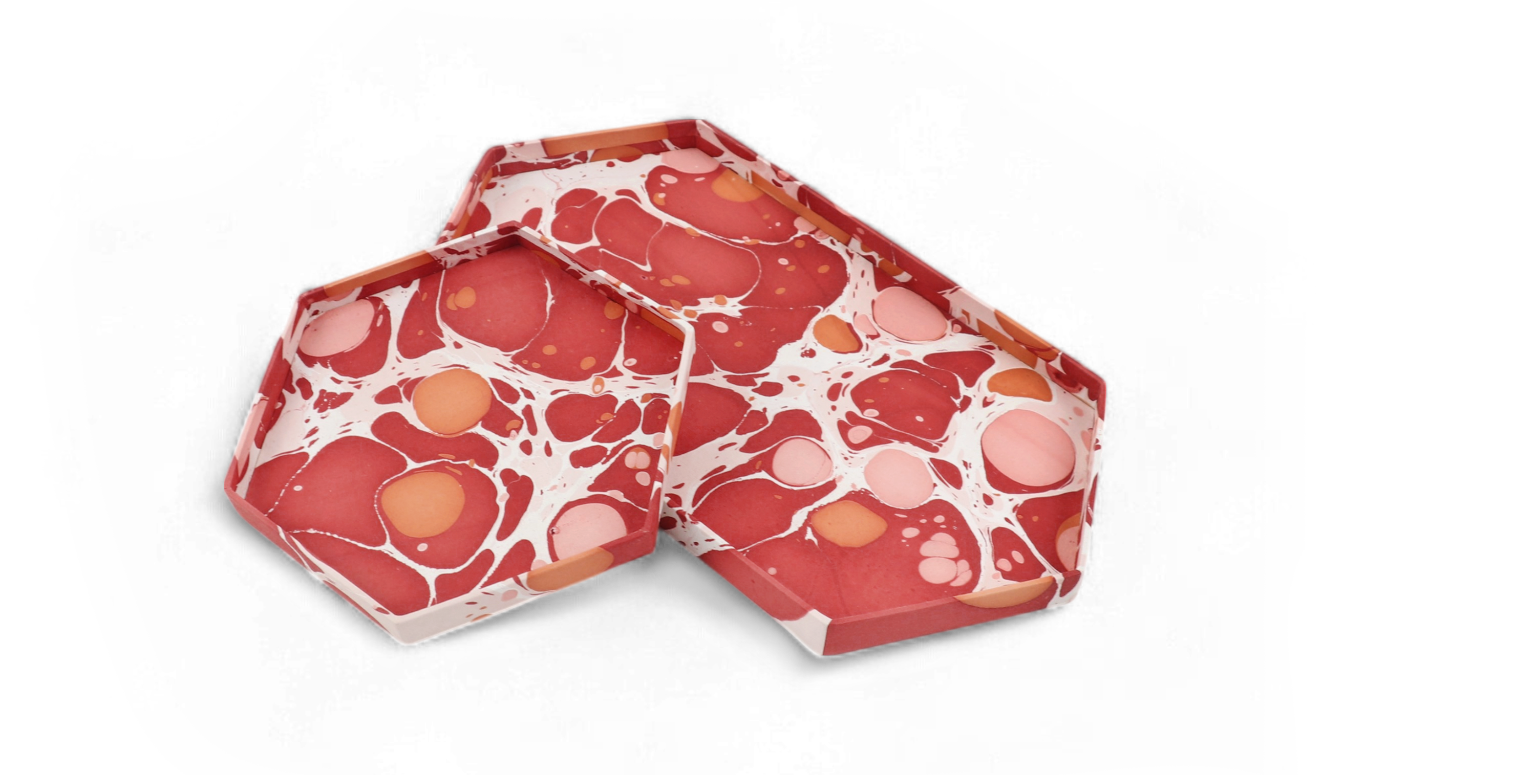 Amber Stone – Hand Marbled Hexagon Tray Set (Set of 2) (Large: 13" x 7" x 0.75")