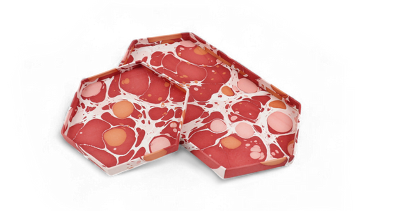 Amber Stone – Hand Marbled Hexagon Tray Set (Set of 2) (Large: 13