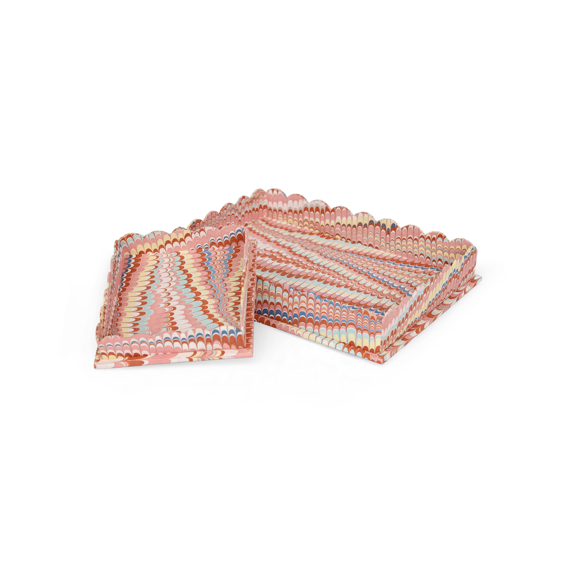 Sunset Wave – Hand Marbled Scalloped Tray in Warm Coastal Tones (12" x 9.5" x 1.5")