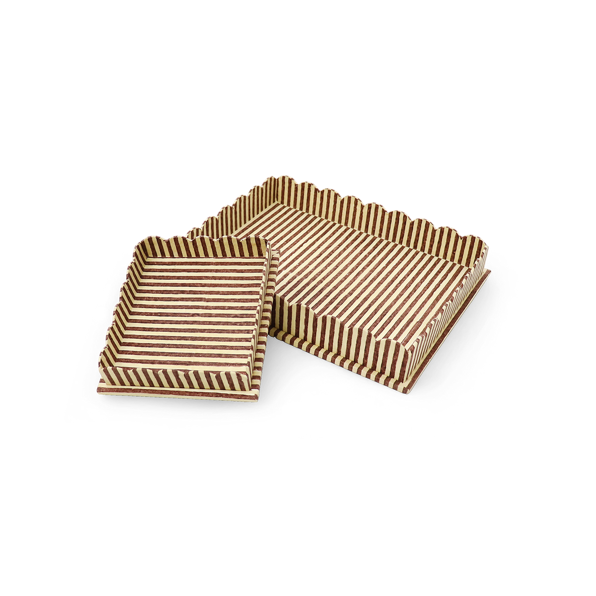 Desert Stripe – Hand Block Printed Scalloped Tray in Earthy Tones (12" x 9.5" x 1.5")