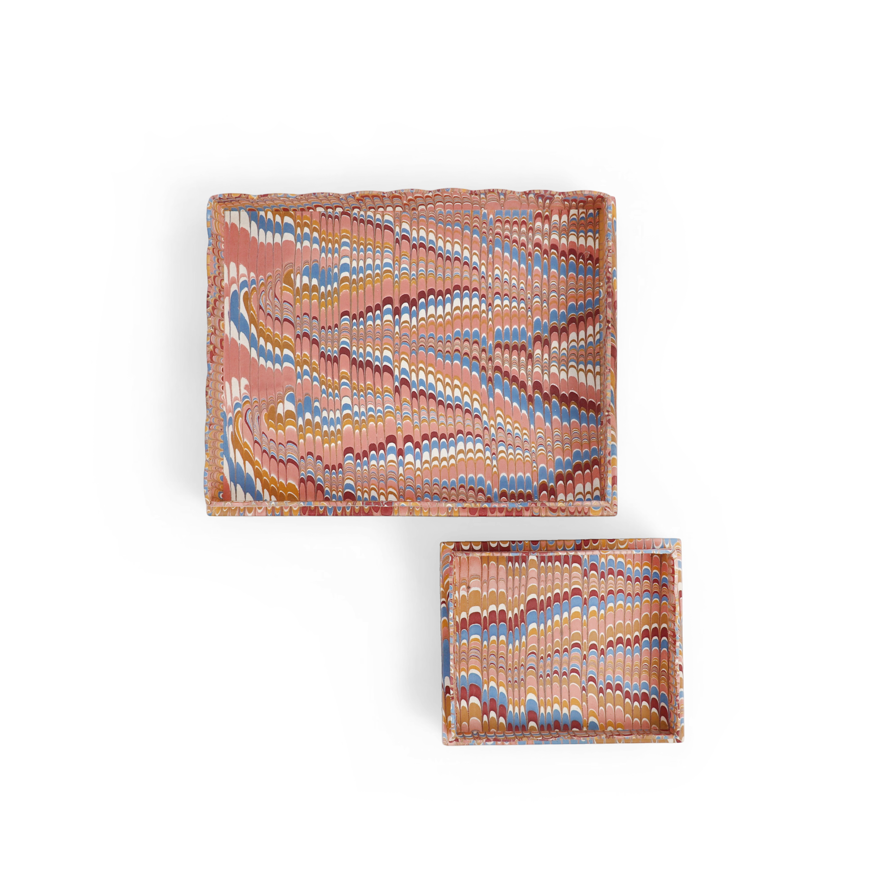 Desert Wave – Hand Marbled Scalloped Tray in Earth Tones (12" x 9.5" x 1.5")