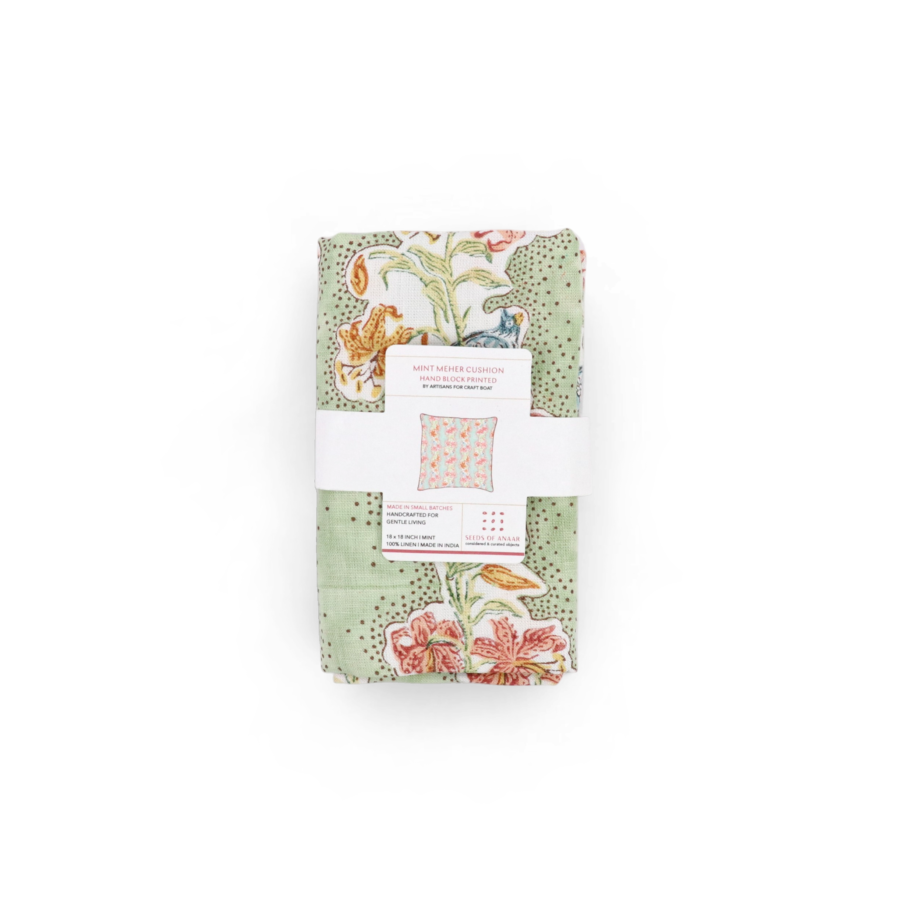 Parrot Garden – Hand Block Printed Linen Pillow Cover (20" x 20")