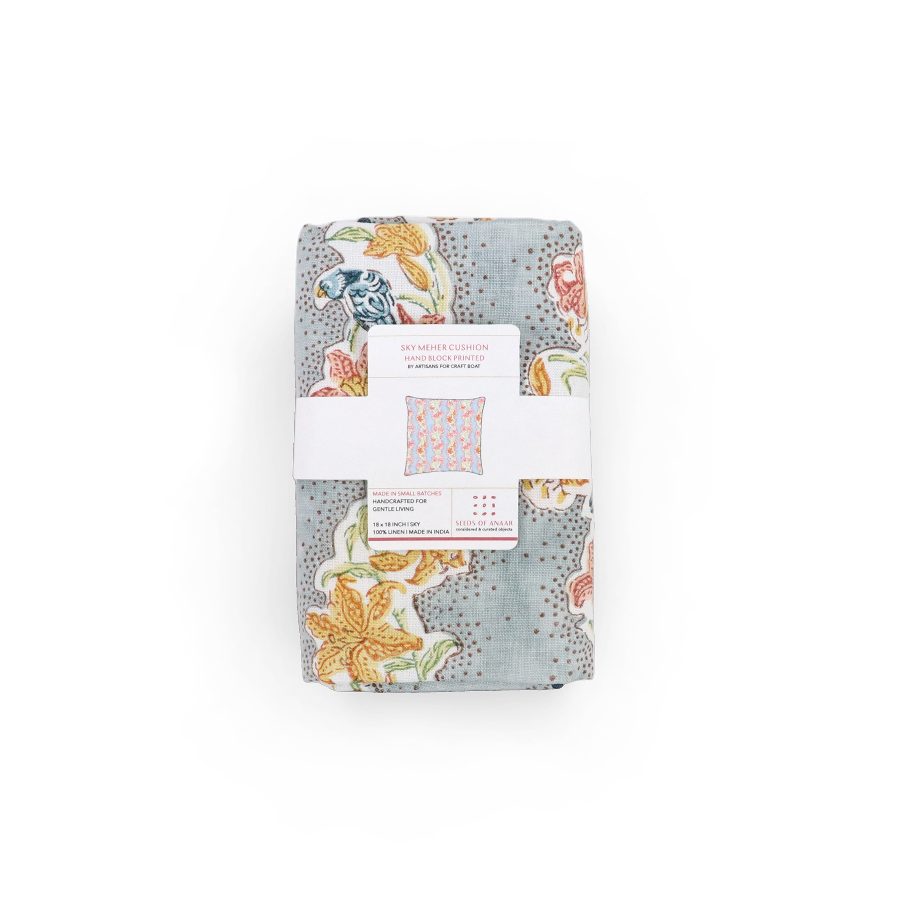 Sky Garden – Hand Block Printed Linen Pillow Cover (20" x 20")