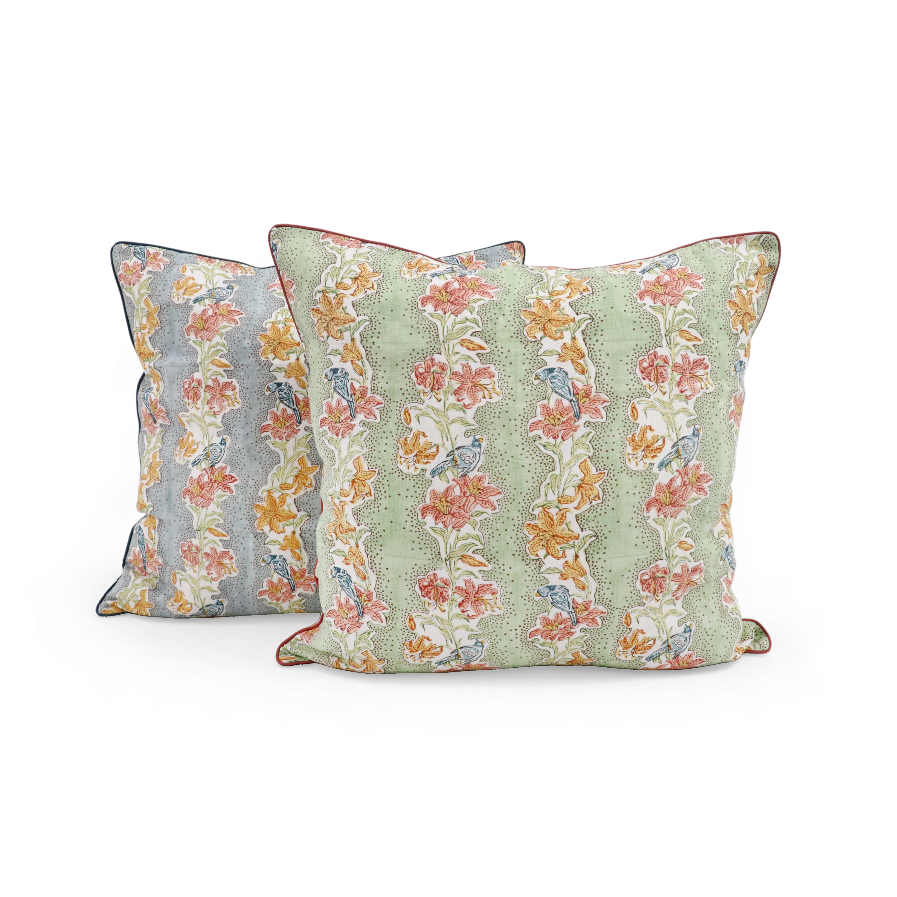 Parrot Garden – Hand Block Printed Linen Pillow Cover (20" x 20")