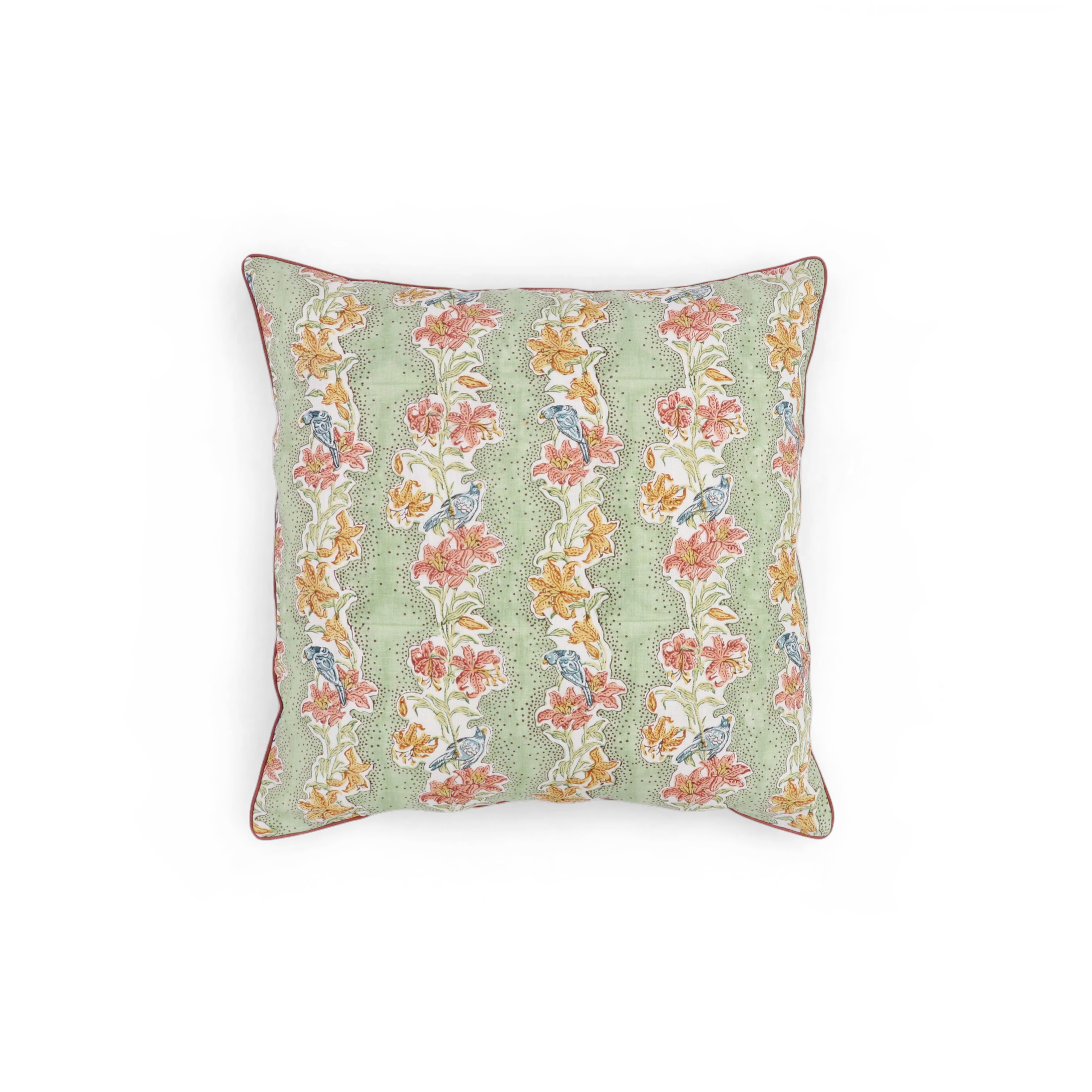 Parrot Garden – Hand Block Printed Linen Pillow Cover (20" x 20")