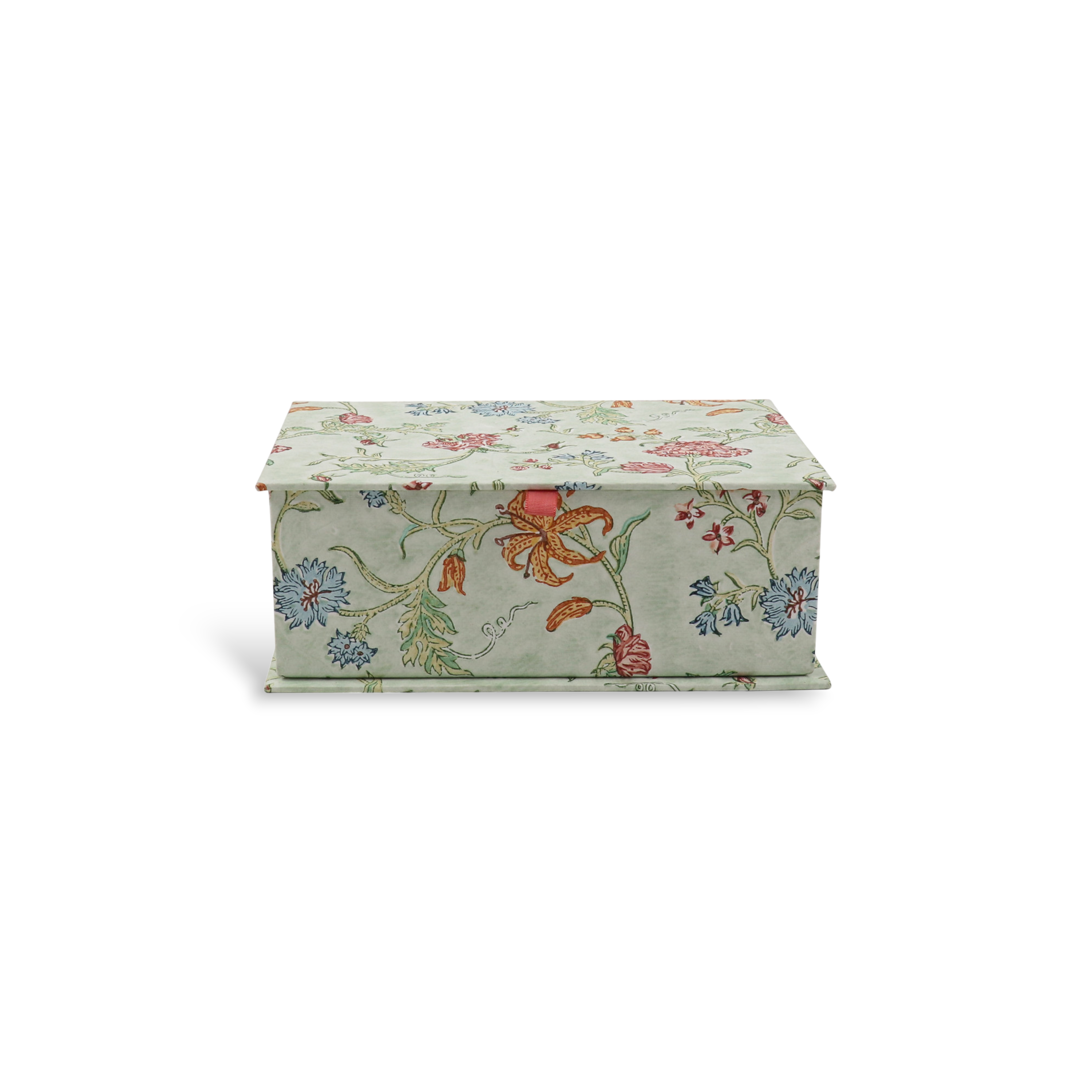 Mint Meadow – Hand Block Printed Keepsake Box (9.5” x 7” x 3.5” | 100% Recycled Cotton Paper)