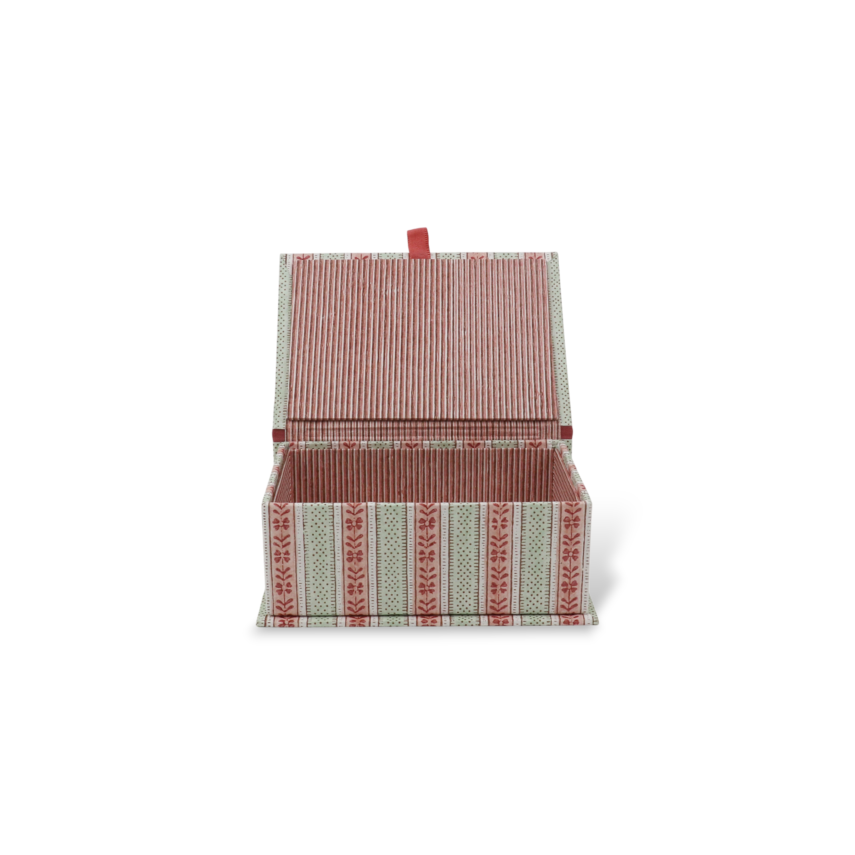 Mint Meadow – Hand Block Printed Keepsake Box (6.75” x 5” x 2.75” | 100% Recycled Cotton Paper)