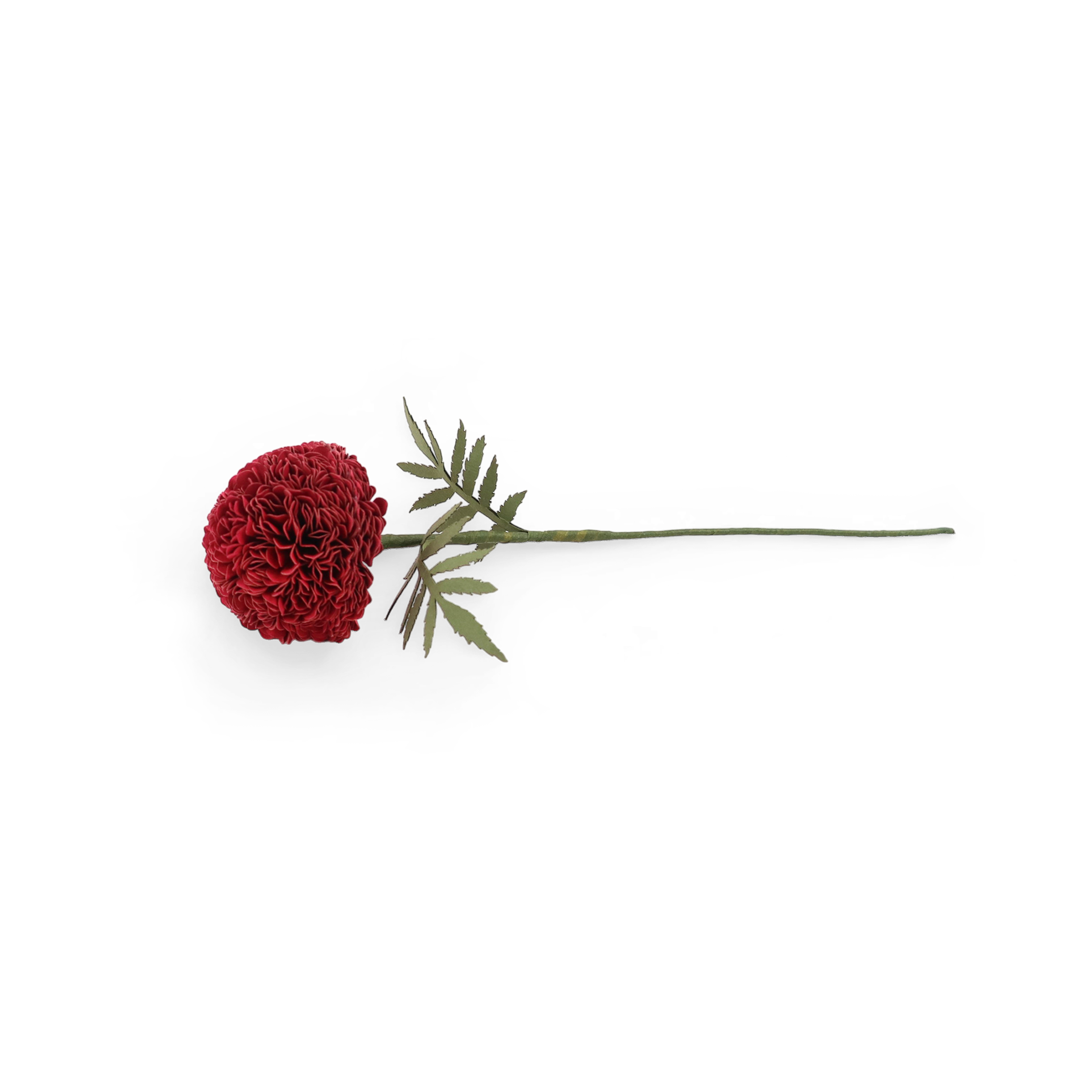 Handmade Paper Marigold – Deep Red Bloom Stem (Size: 2.5” x 9” | Recycled Cotton Paper)