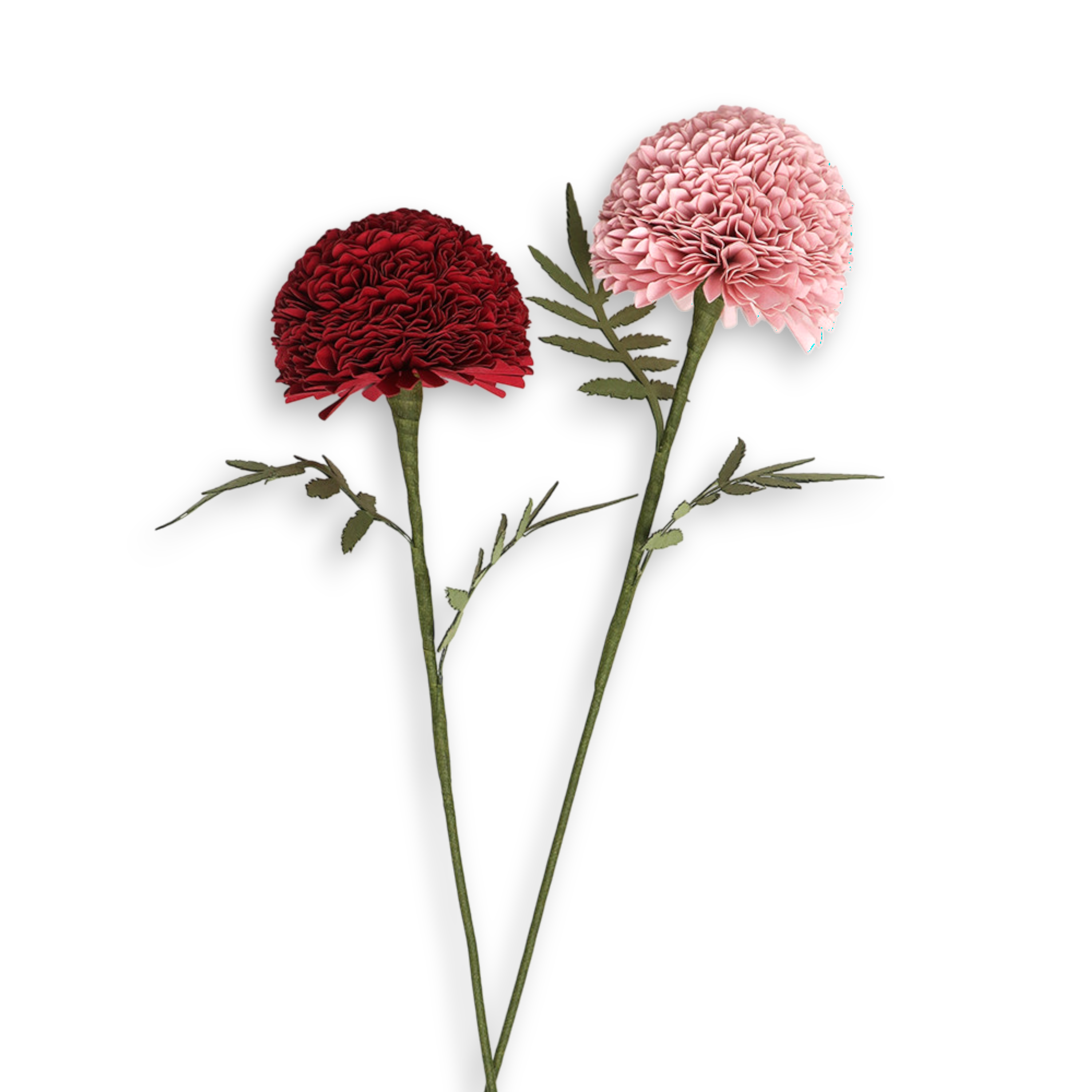 Handmade Paper Marigold – Pink Bloom Stem (Size: 2.5” x 9” | Recycled Cotton Paper)
