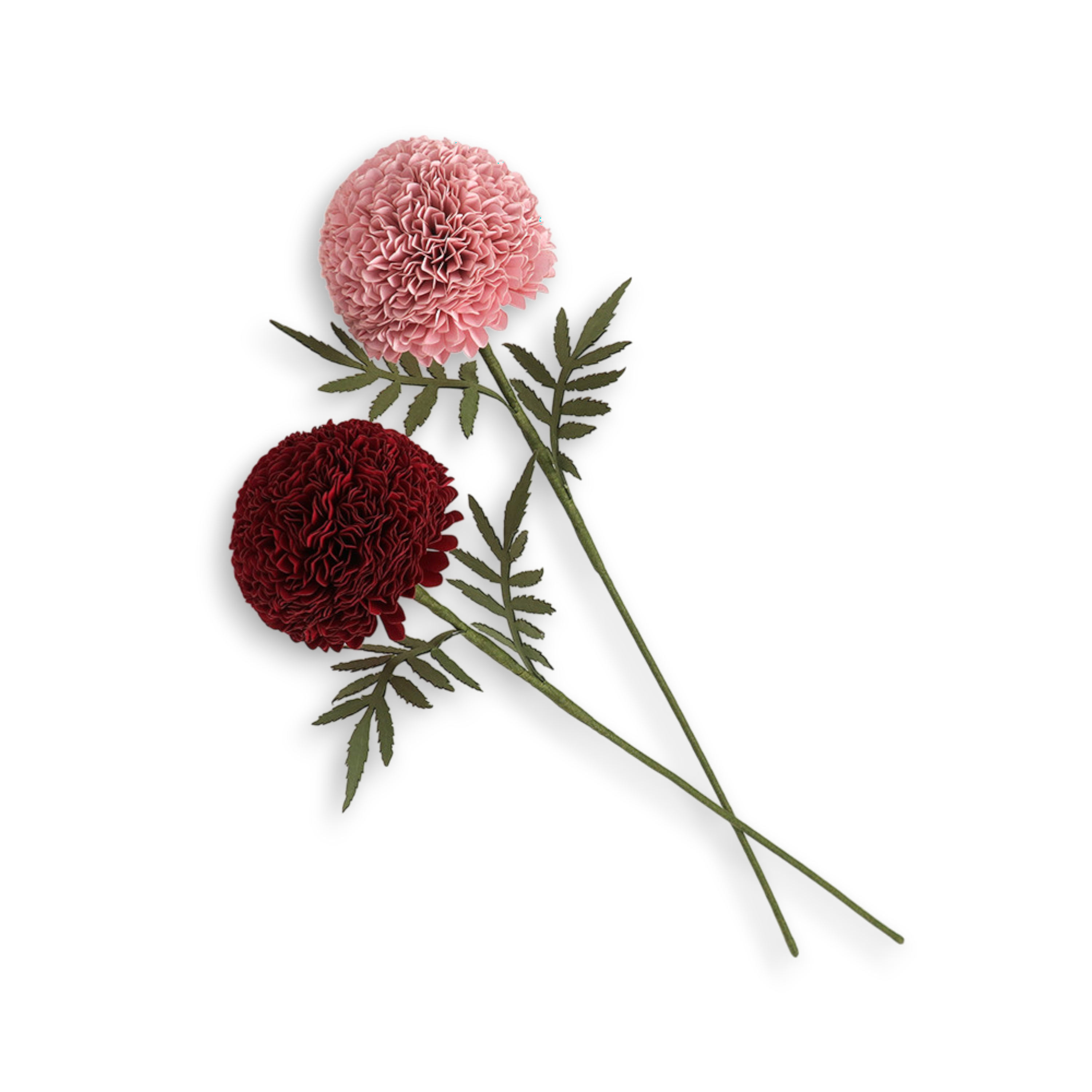 Handmade Paper Marigold – Pink Bloom Stem (Size: 2.5” x 9” | Recycled Cotton Paper)