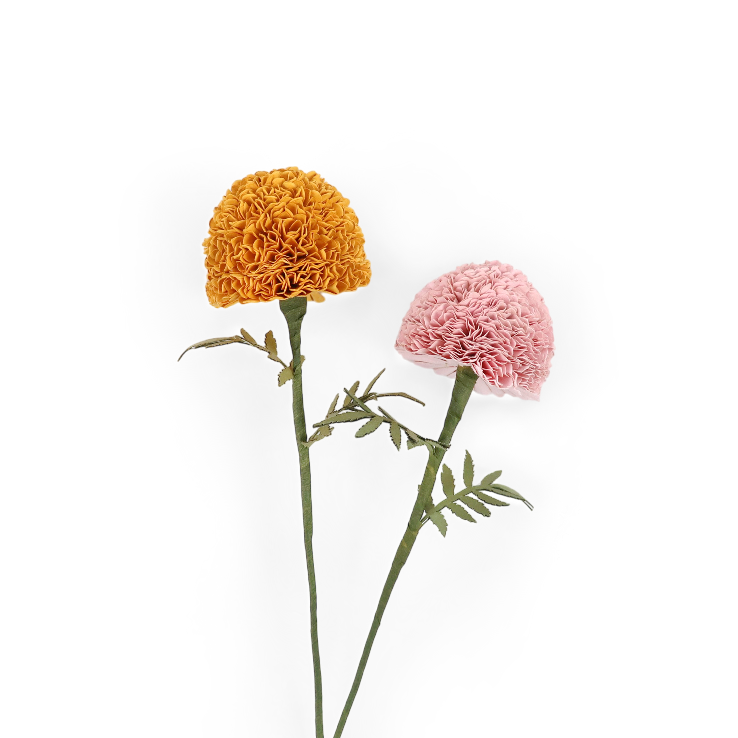 Handmade Paper Marigold – Saffron Bloom Stem (Size: 2.5” x 9” | Recycled Cotton Paper)