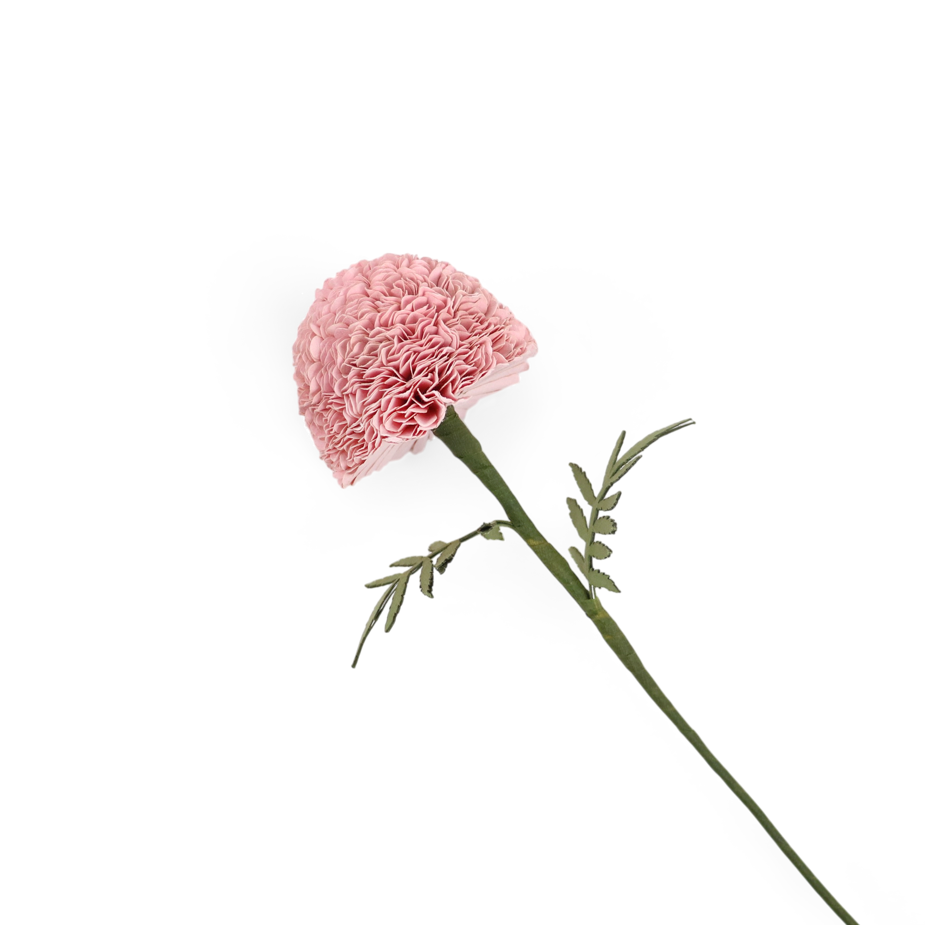 Handmade Paper Marigold – Pink Bloom Stem (Size: 2.5” x 9” | Recycled Cotton Paper)