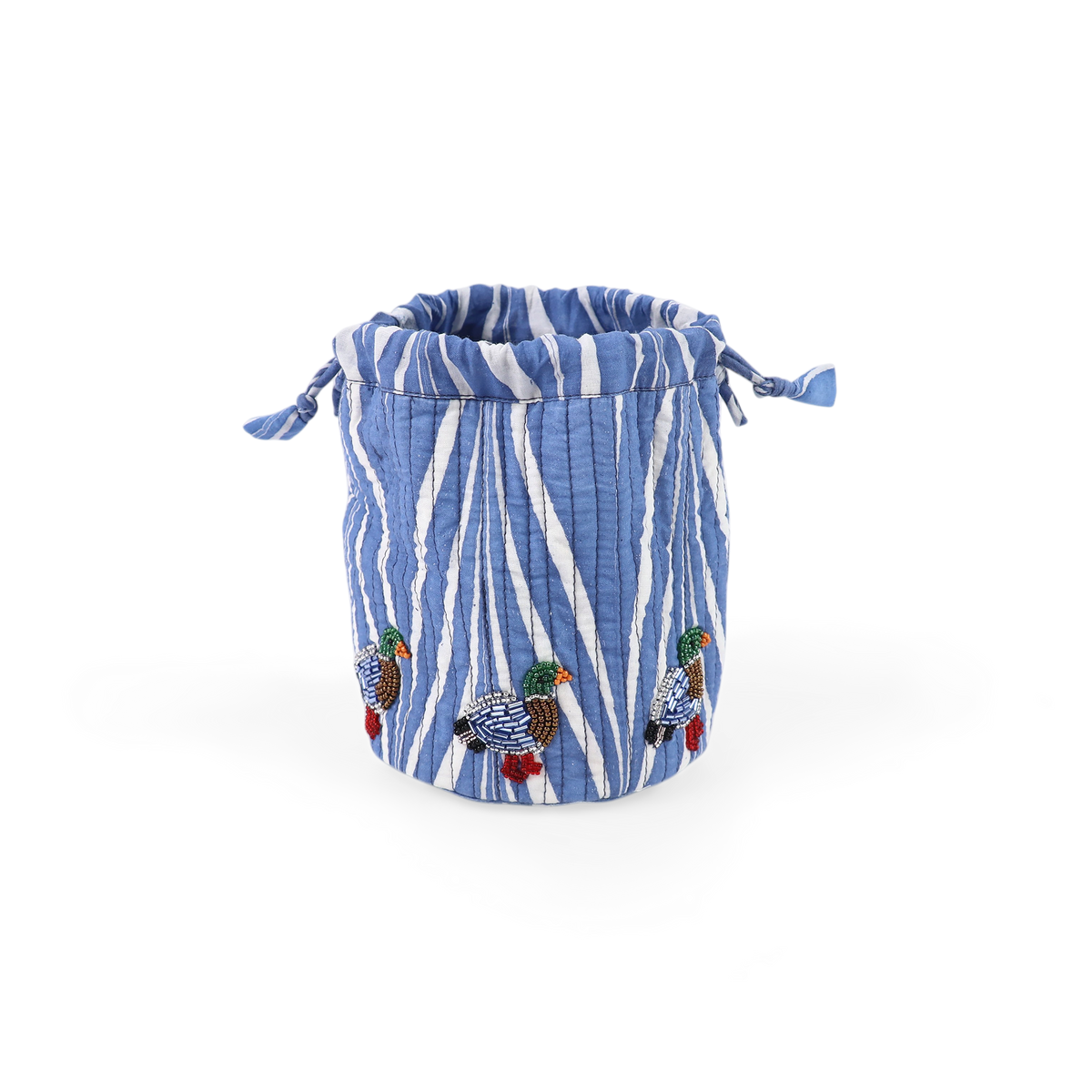 Harbor Blue Banyan – Hand Embroidered Quilted Pouch (Jewelry & Beauty Organizer)
