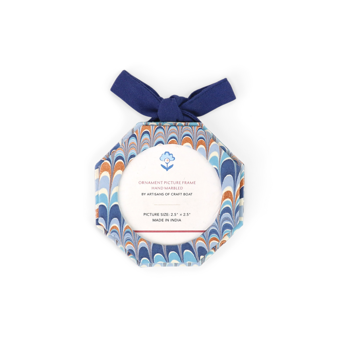 Harbor Blue Mountain – Hand Marbled Holiday Ornament Picture Frame Box (Set of 3 | Hex: 3.5" × 3.5", Oval: 3.25" × 3.75", Square: 3.5" × 3.5")