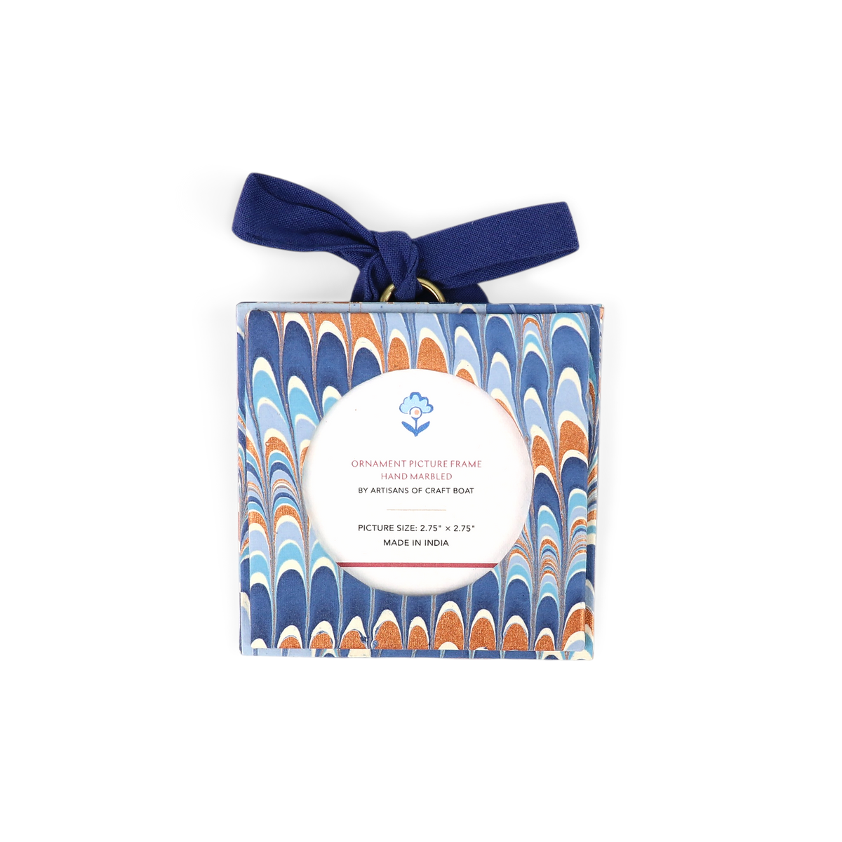 Harbor Blue Mountain – Hand Marbled Holiday Ornament Picture Frame Box (Set of 3 | Hex: 3.5" × 3.5", Oval: 3.25" × 3.75", Square: 3.5" × 3.5")