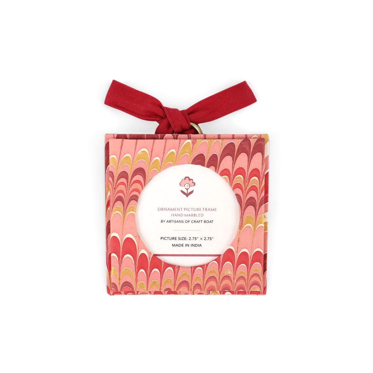 Garnet Red Mountain – Hand Marbled Holiday Ornament Picture Frame Box (Set of 3 | Hex: 3.5" × 3.5", Oval: 3.25" × 3.75", Square: 3.5" × 3.5")