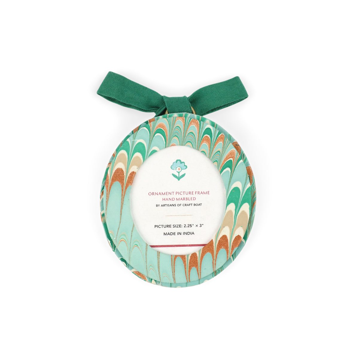 Celadon Green Mountain – Hand Marbled Holiday Ornament Picture Frame Box (Set of 3 | Hex: 3.5" × 3.5", Oval: 3.25" × 3.75", Square: 3.5" × 3.5")