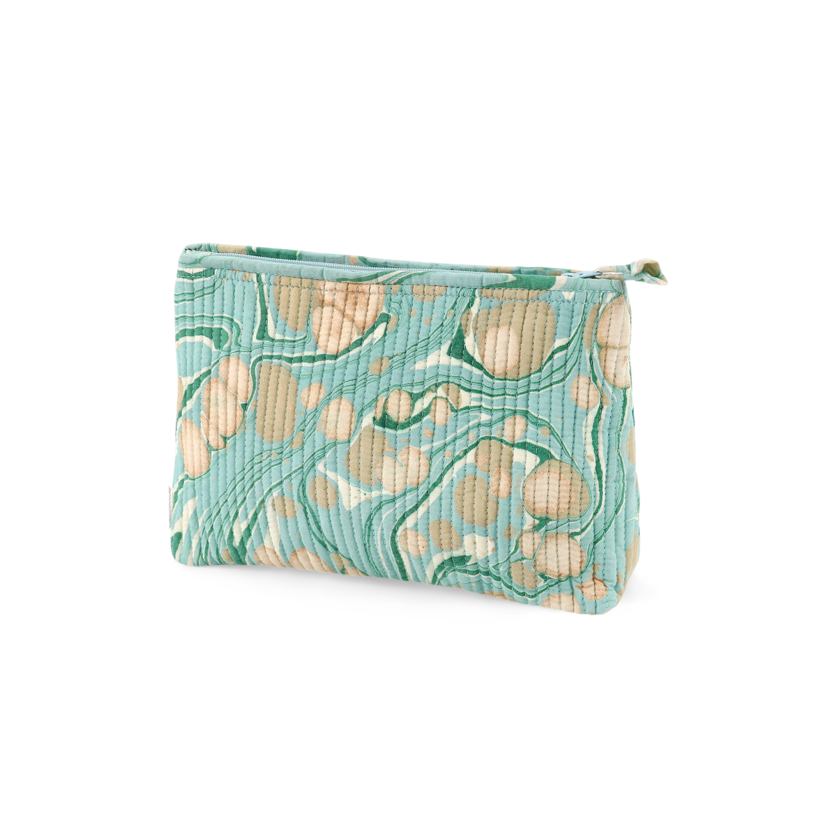 Celadon Green Pebble – Hand Marbled Quilted Cotton Pouch (Large – 9.5" x 6.5" x 3")