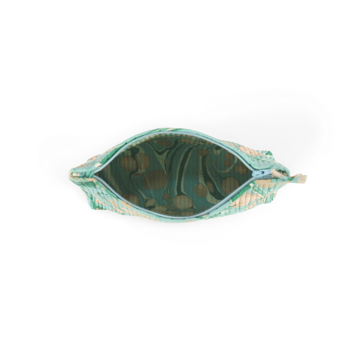 Celadon Green Pebble – Hand Marbled Quilted Cotton Pouch (Large – 9.5" x 6.5" x 3")