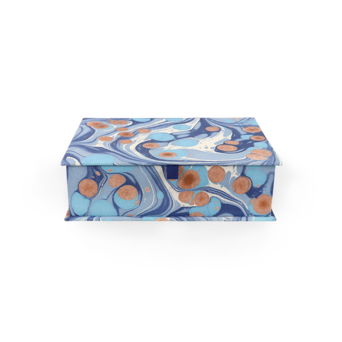 Harbor Blue Pebble – Hand Marbled Keepsake Jewelry Box (9.5” x 7” x 3.5” | 100% Cotton Casement)