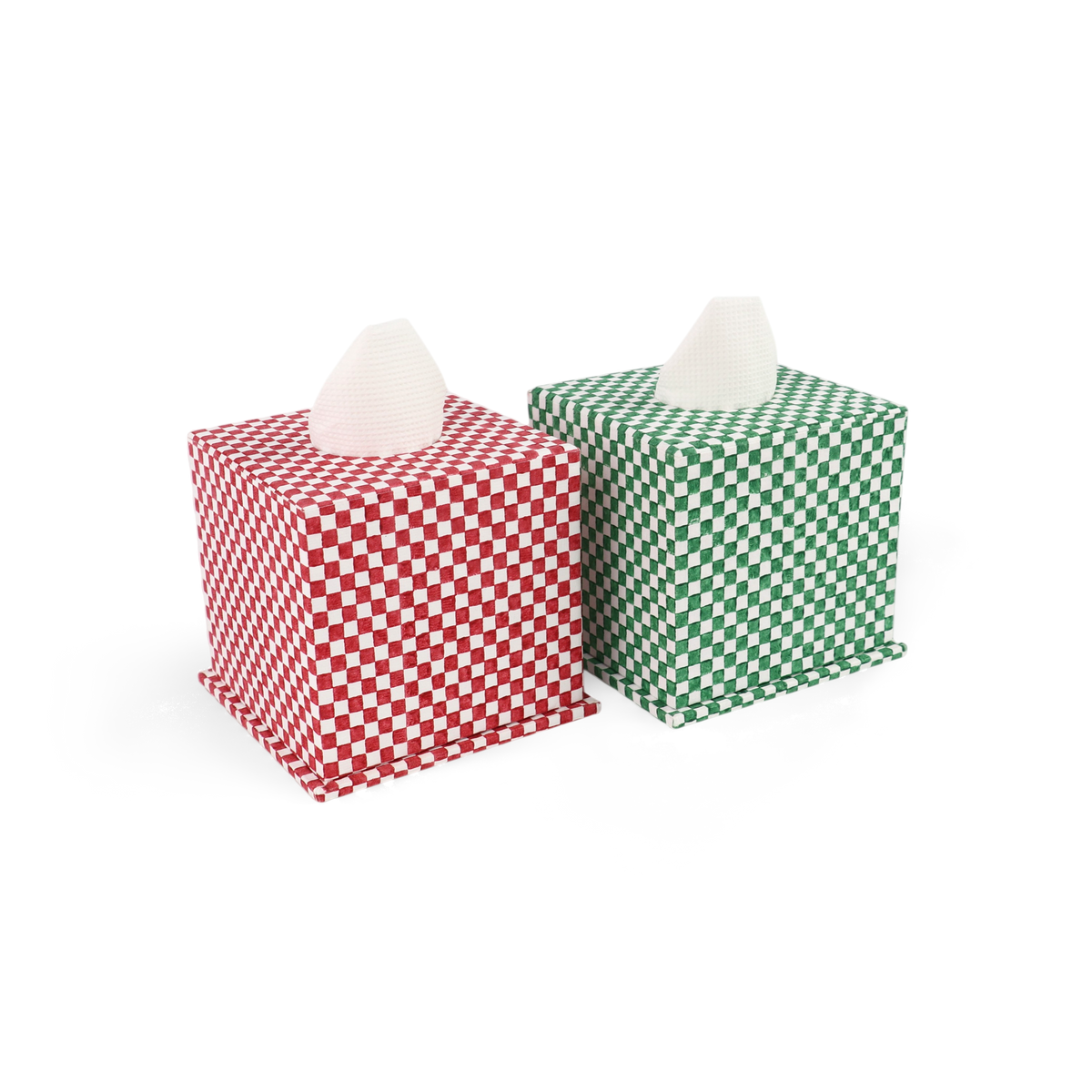 Garnet Red Checker Board – Hand Block Printed Tissue Box (5.25” H × 5” W × 5” D | 100% Recycled Cotton Paper)