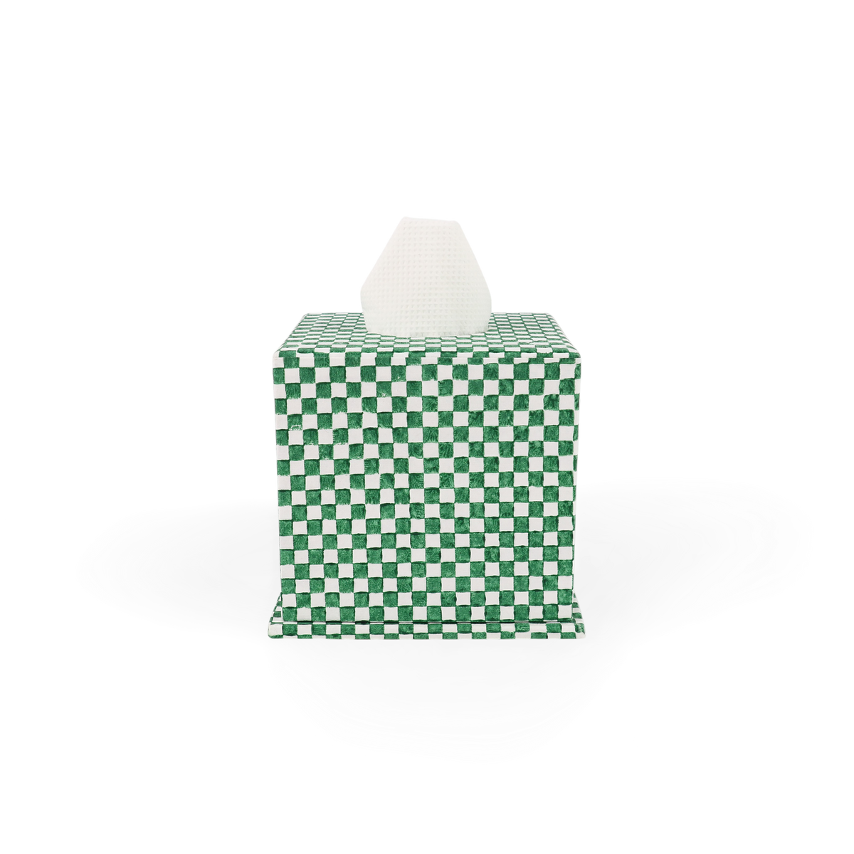 Celadon Green Checker Board – Hand Block Printed Tissue Box (5.25” H × 5” W × 5” D | 100% Recycled Cotton Paper)