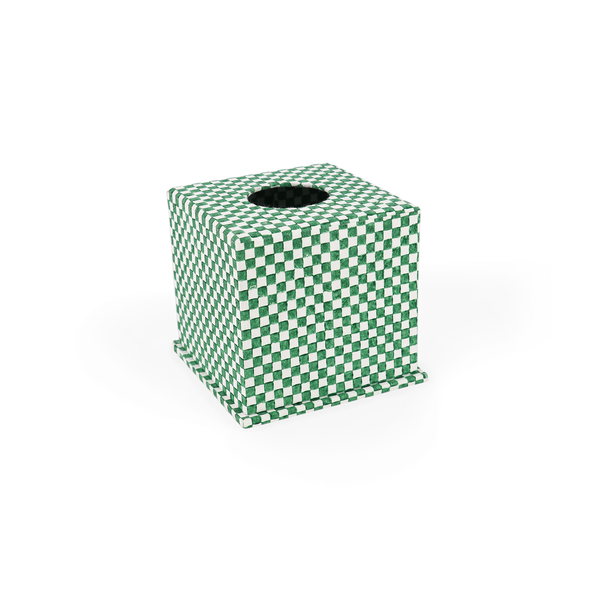 Celadon Green Checker Board – Hand Block Printed Tissue Box (5.25” H × 5” W × 5” D | 100% Recycled Cotton Paper)