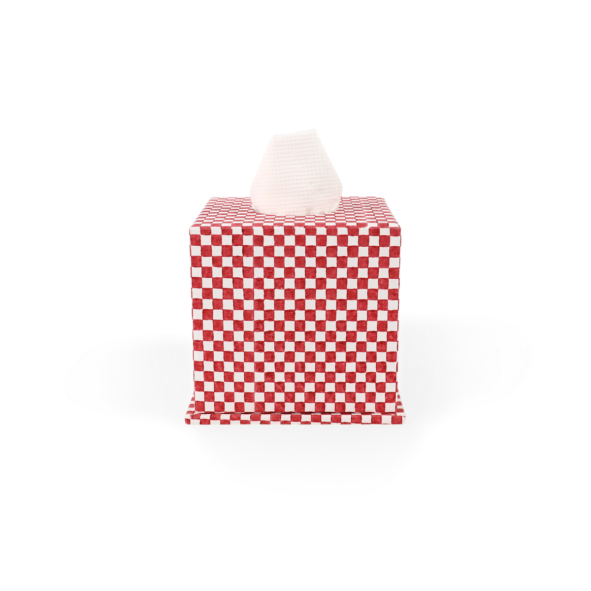 Garnet Red Checker Board – Hand Block Printed Tissue Box (5.25” H × 5” W × 5” D | 100% Recycled Cotton Paper)