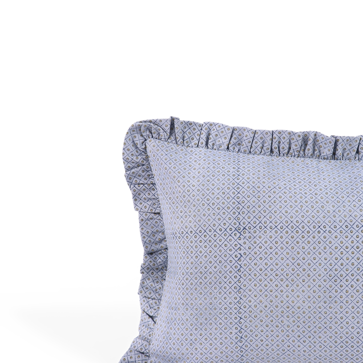 Harbor Blue Dot & Grid – Hand Block Printed Cotton Pillow Cover (12" x 16")