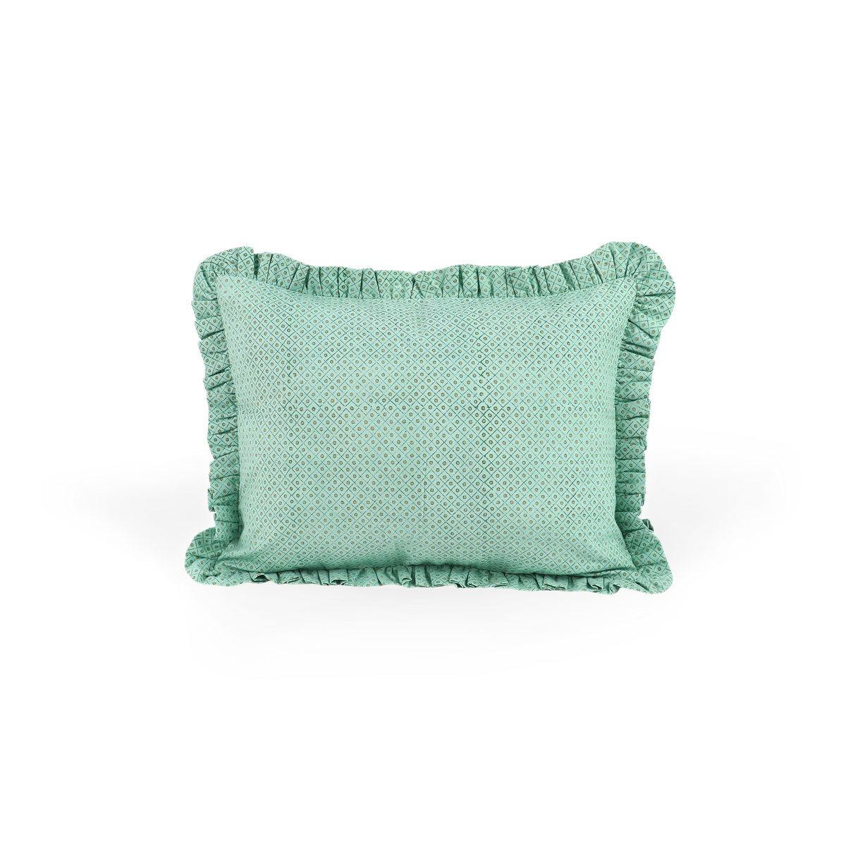 Celadon Green Dot & Grid – Hand Block Printed Cotton Pillow Cover (12" x 16")