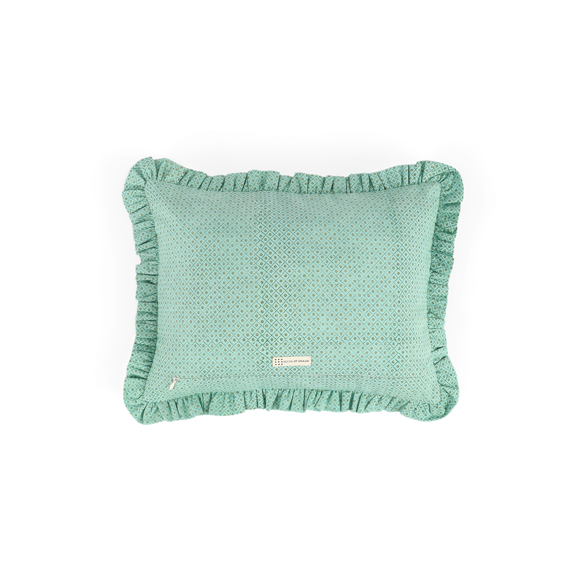Celadon Green Dot & Grid – Hand Block Printed Cotton Pillow Cover (12" x 16")