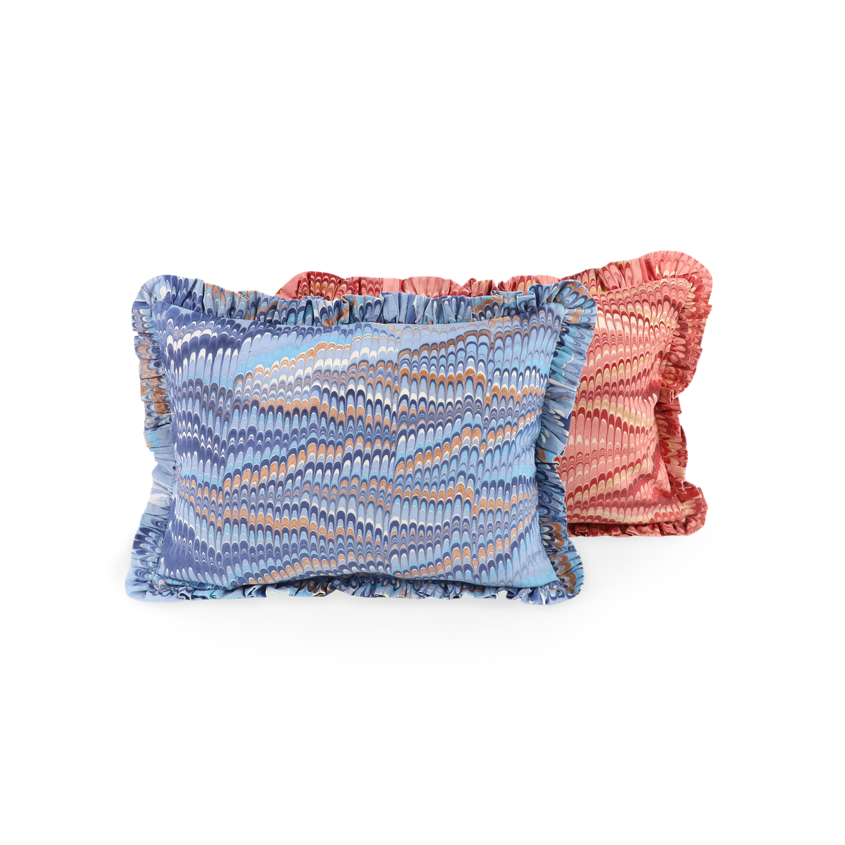Harbor Blue Mountain – Hand Marbled Cotton Pillow Cover (12" x 16")