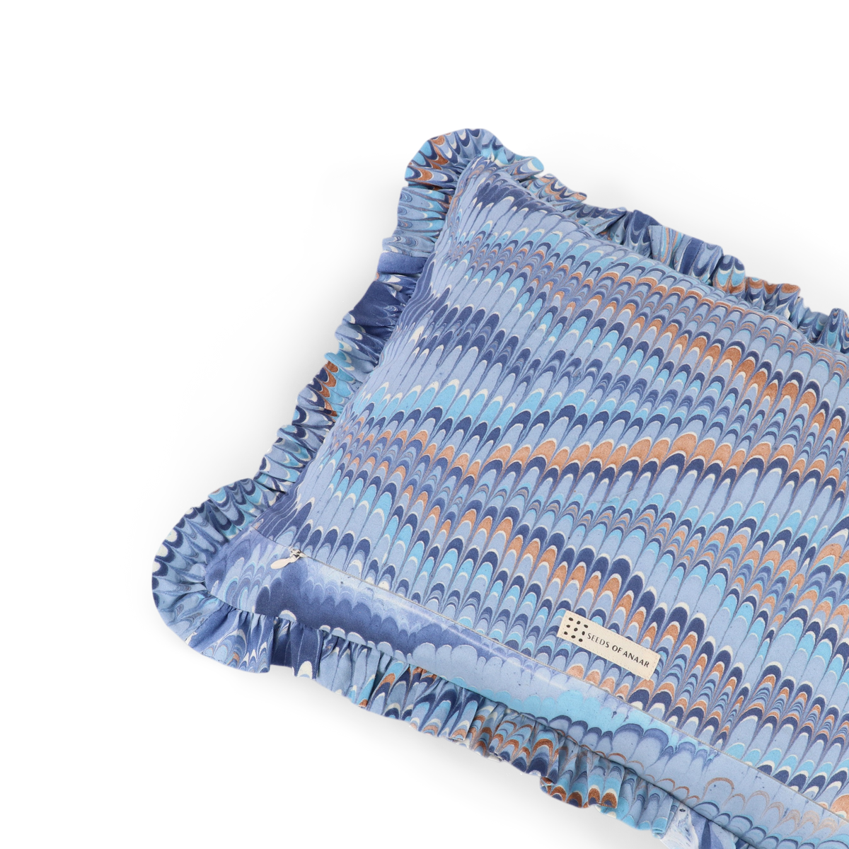 Harbor Blue Mountain – Hand Marbled Cotton Pillow Cover (12" x 16")