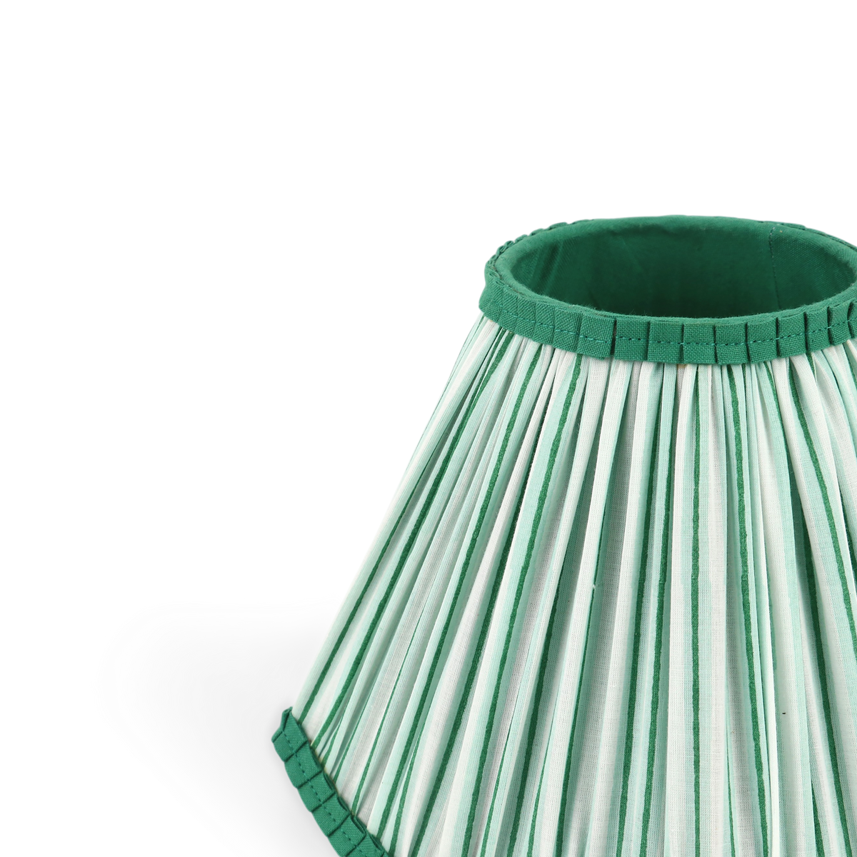 Celadon Green Shadow Stripe – Hand Block Printed Pleated Lampshade (4.25" Top x 9" Bottom x 6.25" Slant | 100% Cotton Fabric | UNO Fitting)