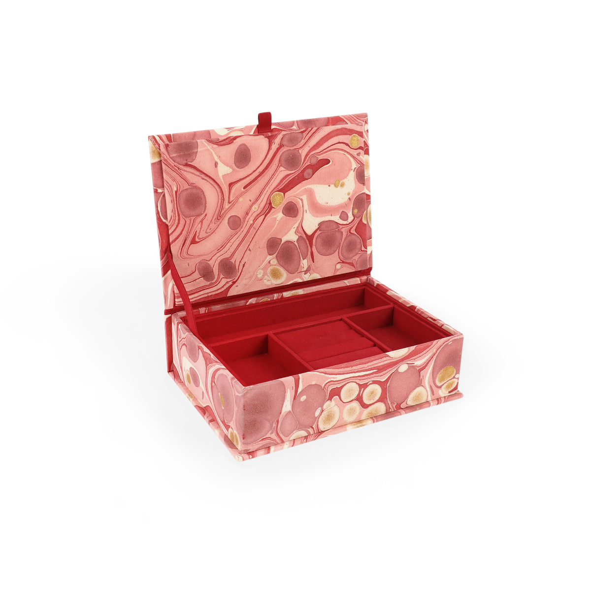 Garnet Red Pebble – Hand Marbled Keepsake Jewellery Box (9.5” x 7” x 3.5” | 100% Cotton Casement)