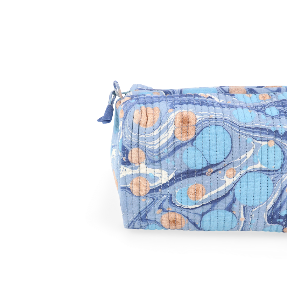 Harbor Blue Pebble – Hand Marbled Quilted Beauty Bag (Medium – 8.5" x 4" x 3.5")