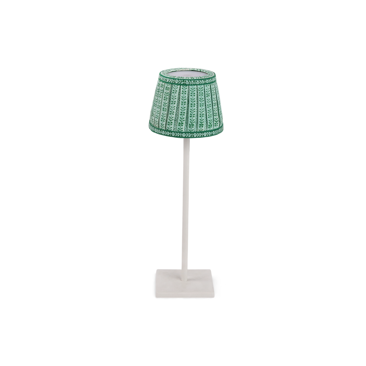 Celadon Green Floral Stripe – Hand Block Printed Lampshade Cover (3.75" H x 4.5" W x 3.5" Ø | 100% Cotton Fabric)