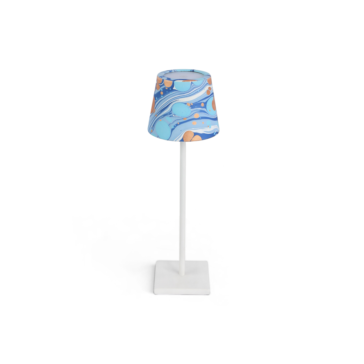 Harbor Blue Fire Whirl – Hand Marbled Lampshade Cover (3.75" H x 4.5" W x 3.5" Ø | 100% Recycled Cotton Handmade Paper)