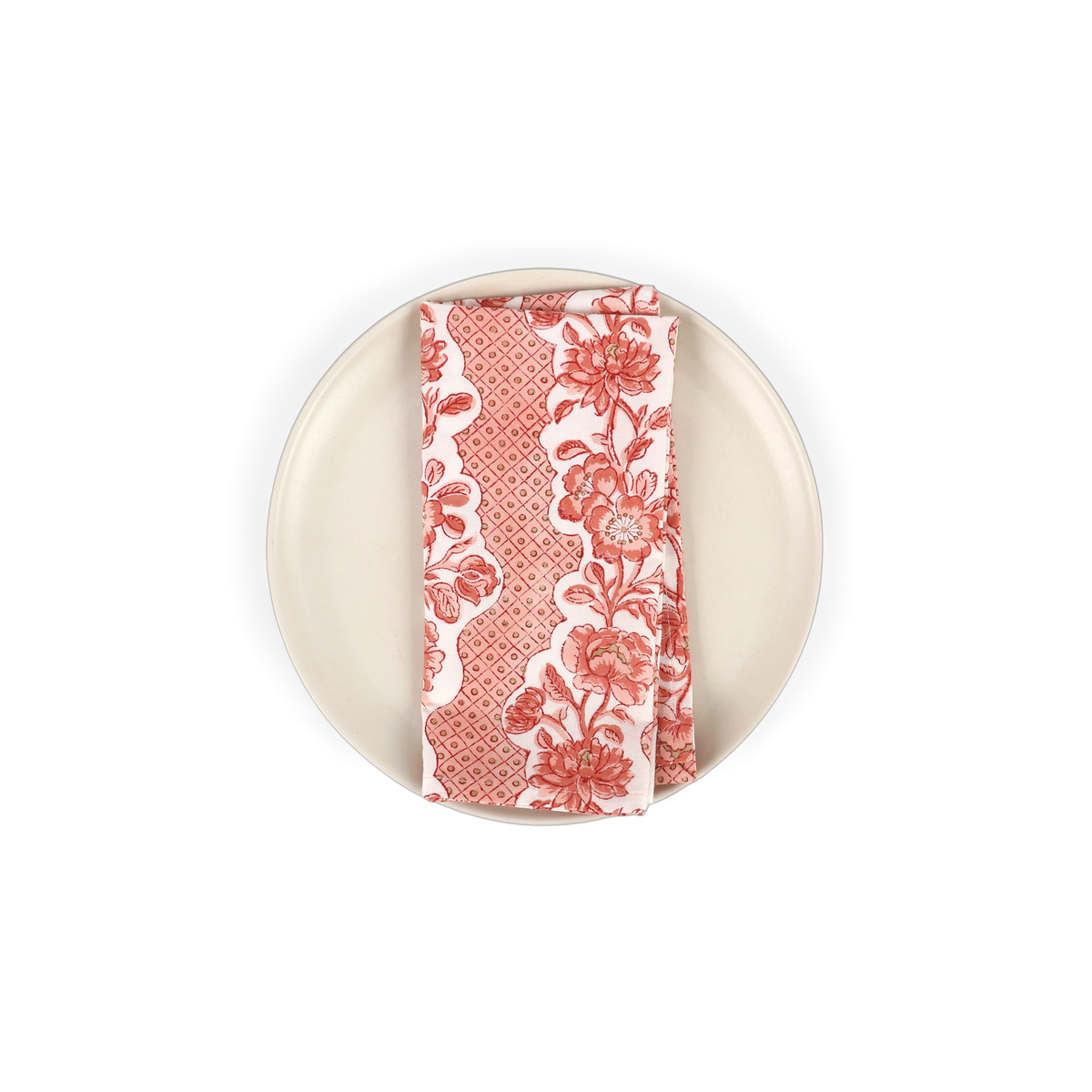 Garnet Red Blooming Trellis – Hand Block Printed Cotton Napkin (Set of 2) (18" x 18")