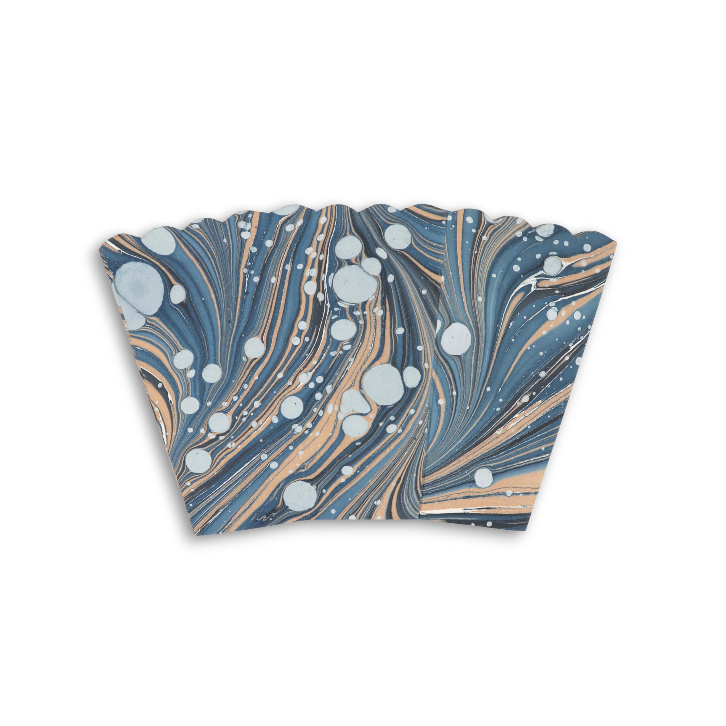 Indigo Swell – Hand Marbled Scalloped Basket (8.5" x 7.5" x 8")