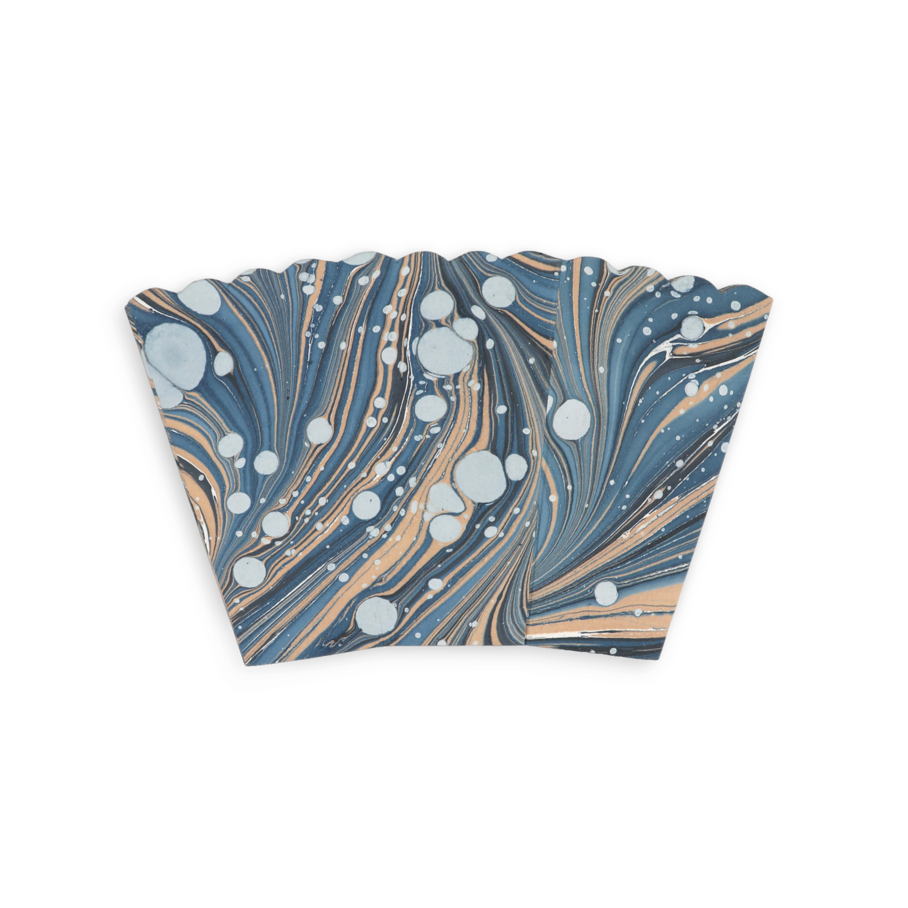 Indigo Swell – Hand Marbled Scalloped Basket (8.5" x 7.5" x 8")