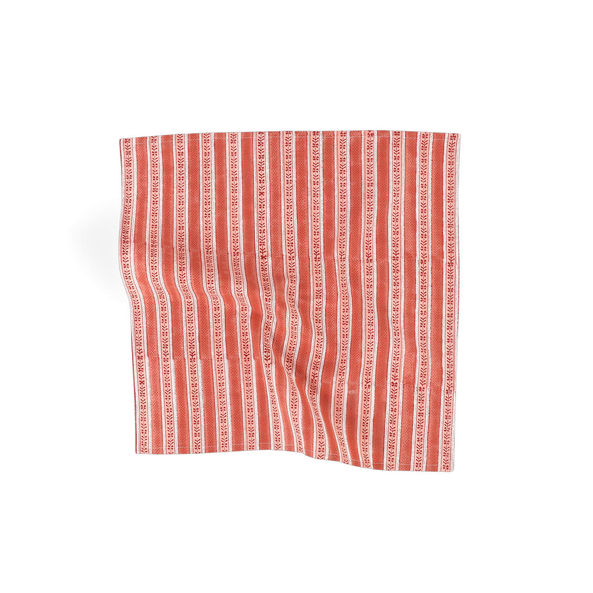 Garnet Red Floral Stripe – Hand Block Printed Cotton Napkin (Set of 2) (18" x 18")
