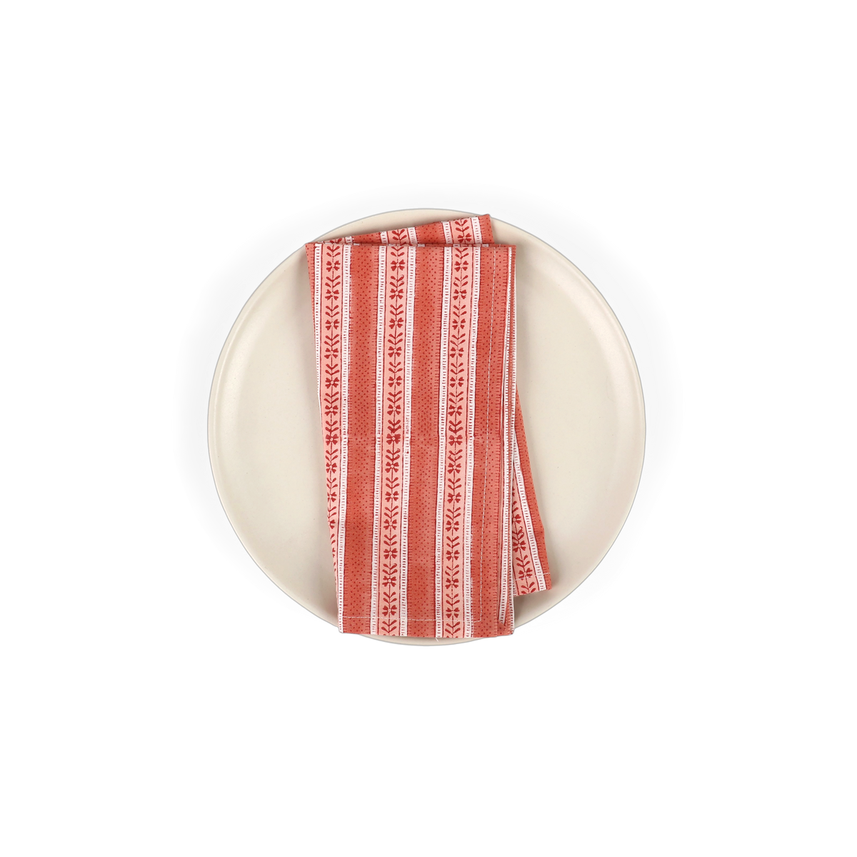 Garnet Red Floral Stripe – Hand Block Printed Cotton Napkin (Set of 2) (18" x 18")
